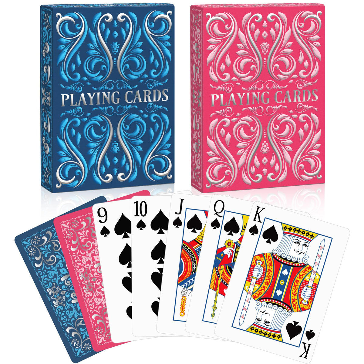 Wkchxd Playing Cards 2 Pack – Premium Decks for Poker, Blackjack & Family Game Night (Navy Blue & Pink)