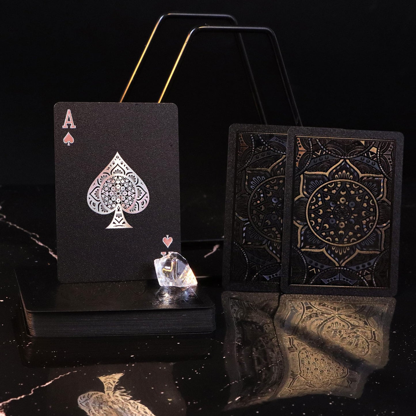 Wkchxd 24-Pack Waterproof Plastic Playing Cards – Black Mandala Spades, Premium Poker Card Set