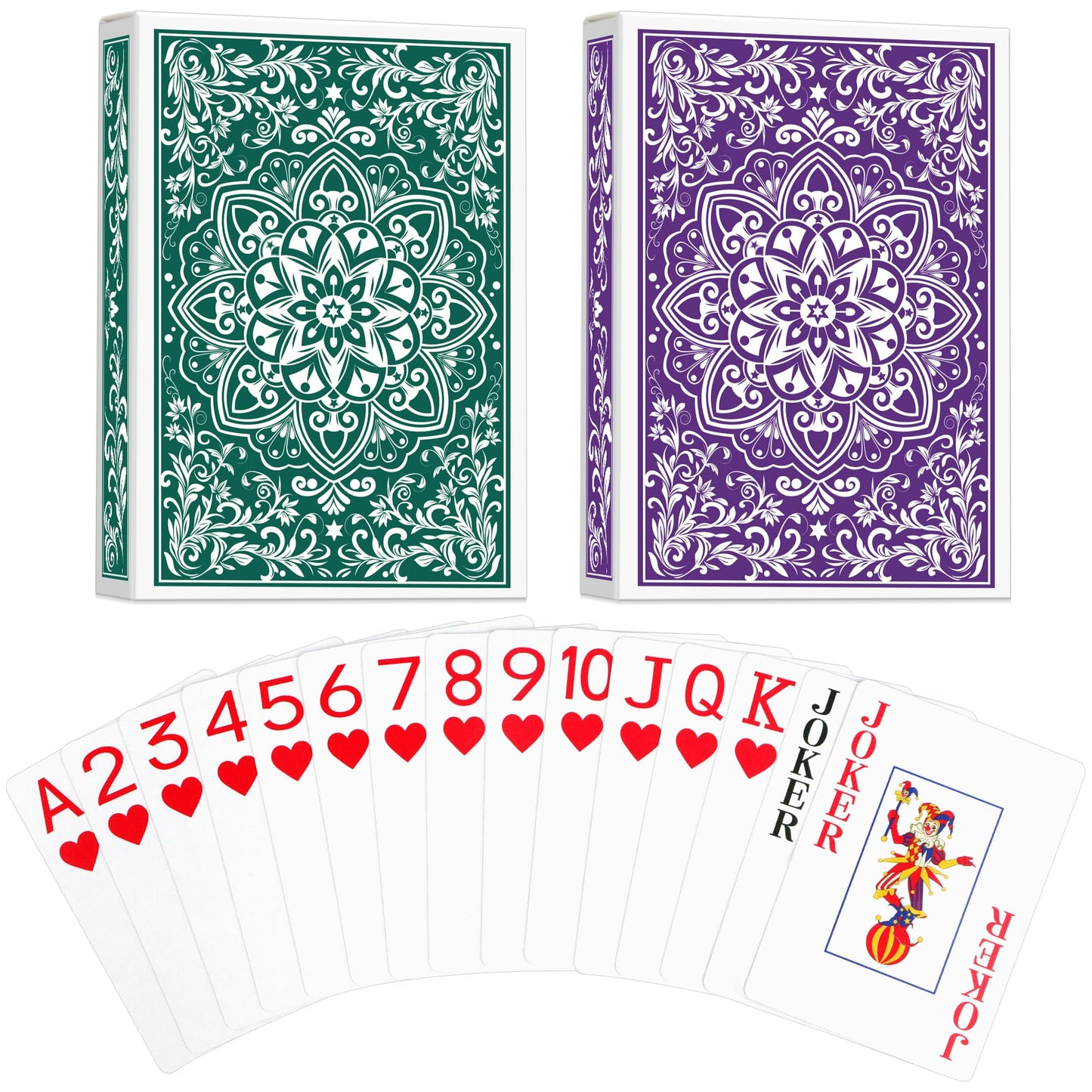 Wkchxd Playing Cards – Jumbo Poker Size, Large-Print Green & Purple Decks