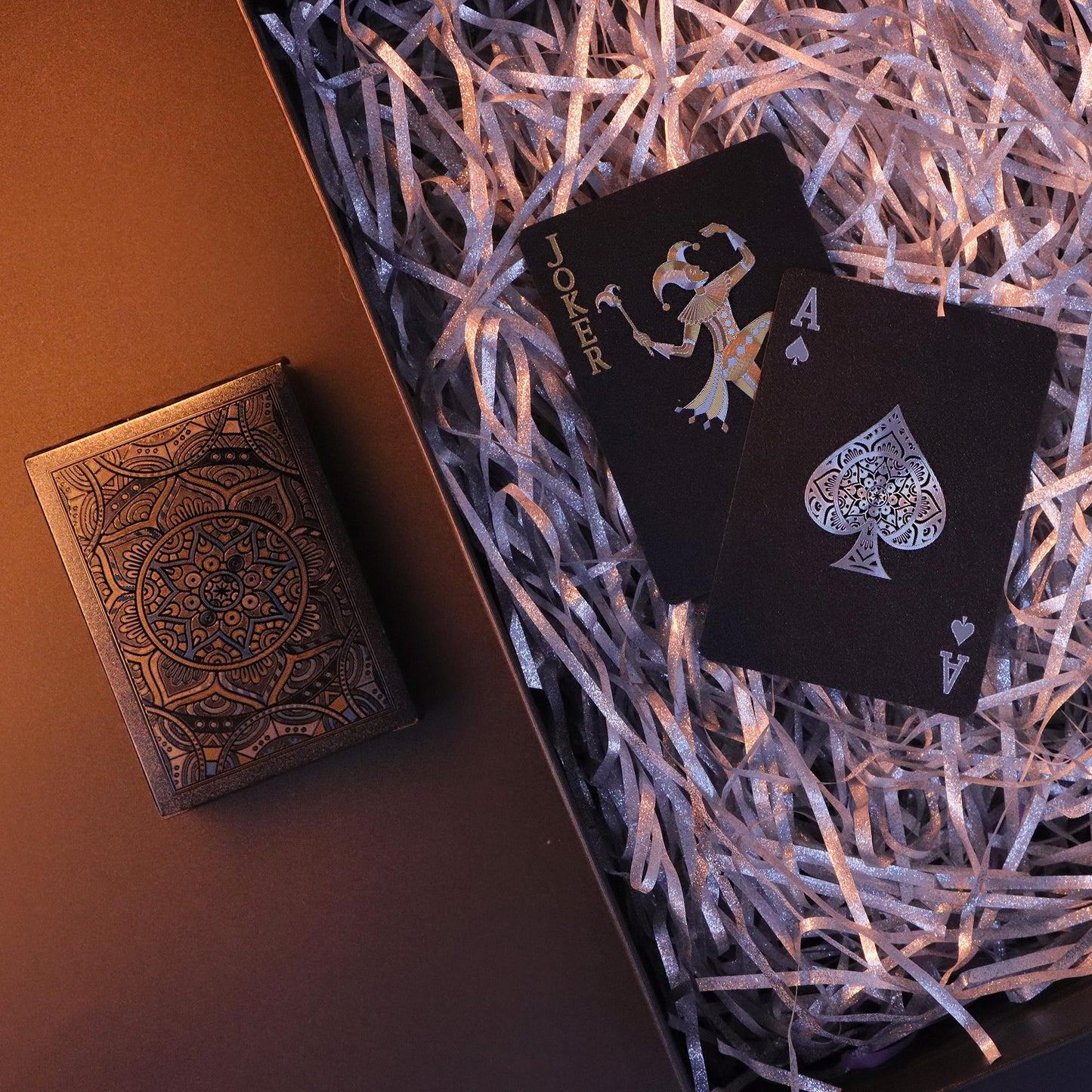 Wkchxd 24-Pack Waterproof Plastic Playing Cards – Black Mandala Spades, Premium Poker Card Set