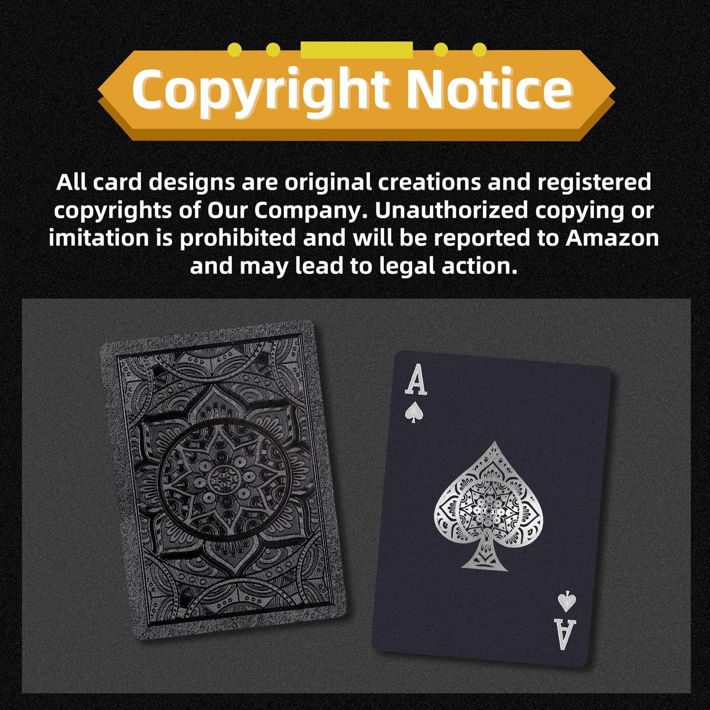 Wkchxd Playing Cards 12 Pack – Waterproof Black Plastic Cards with Mandala Design