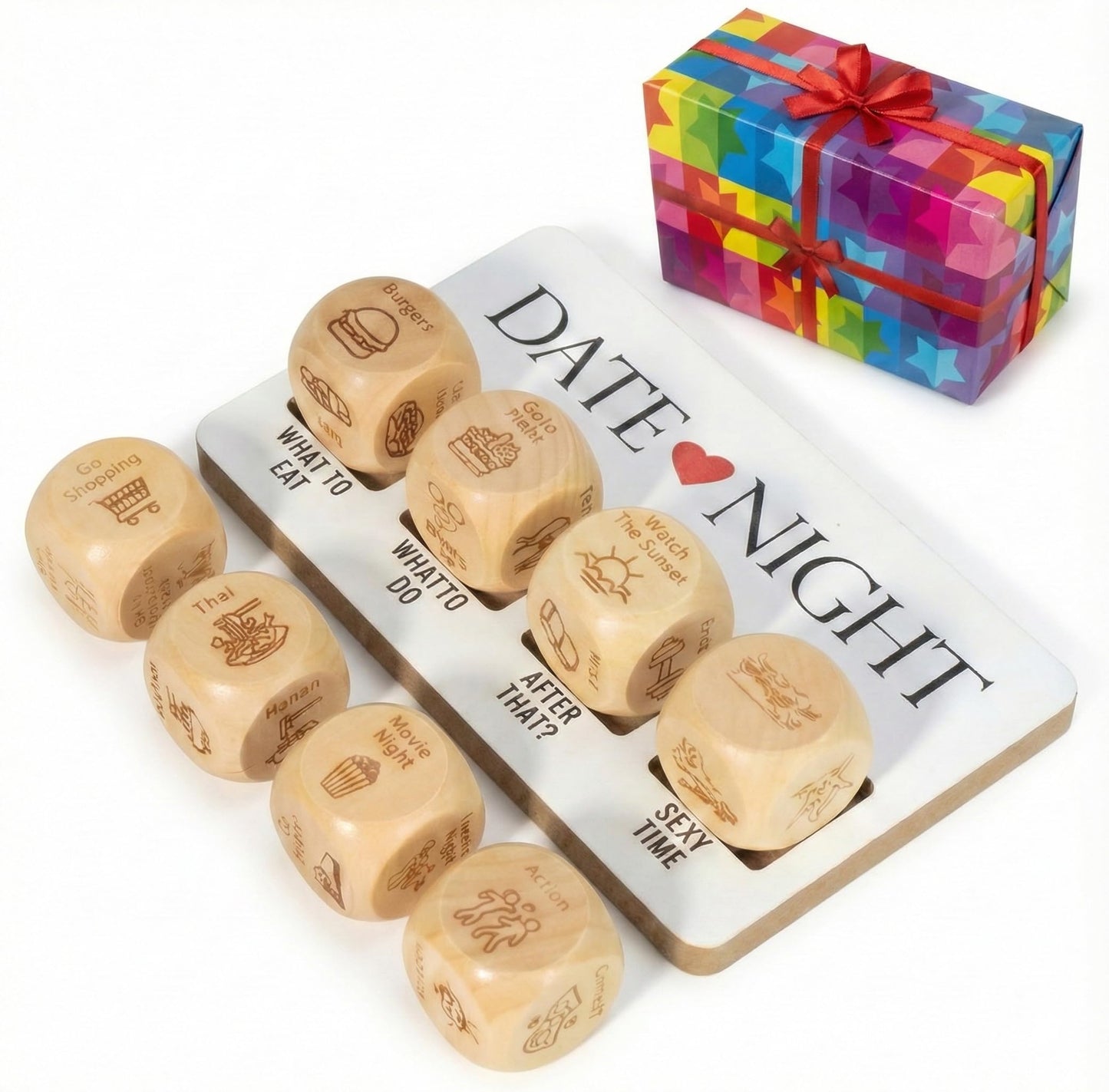 WLHAG Date Night Dice Set — 8-Piece Wooden Couple’s Gift