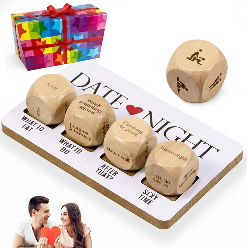 WLHAG Date Night Dice Set for Couples – 5-Piece Wooden Relationship Game
