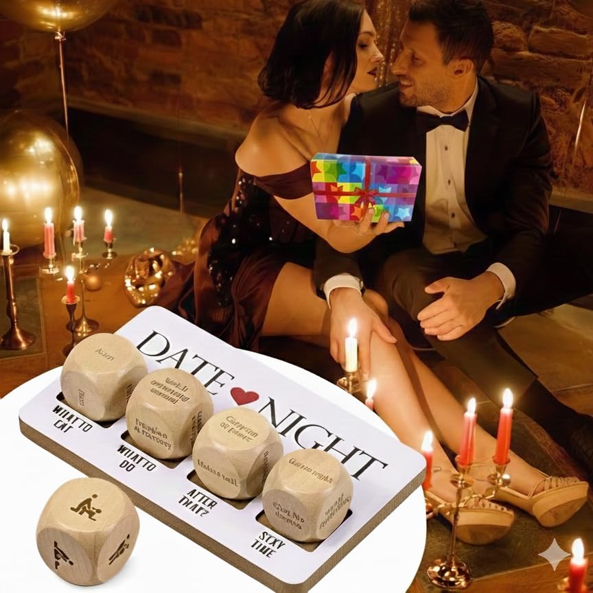 WLHAG Date Night Dice Set for Couples – 5-Piece Wooden Relationship Game