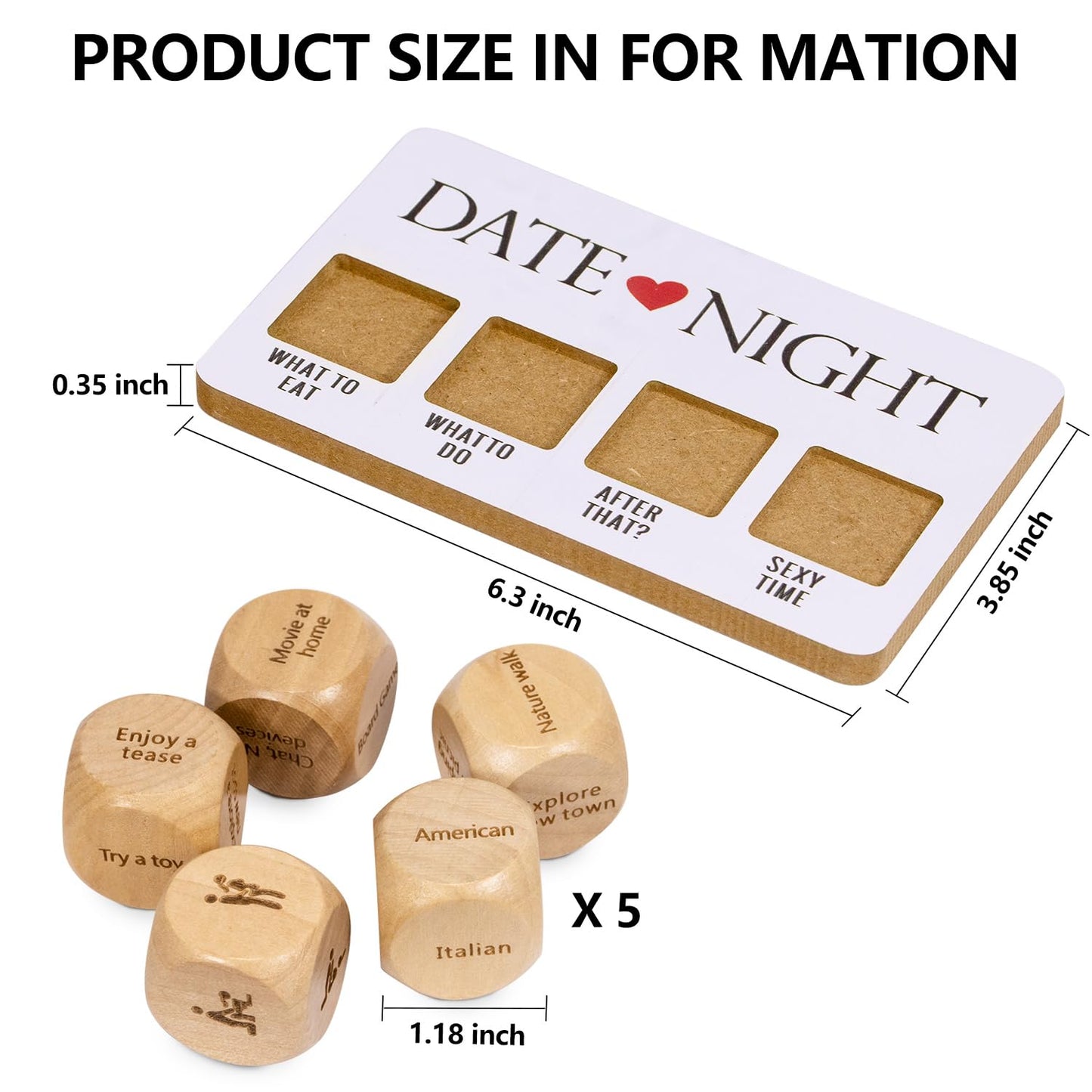 WLHAG Date Night Dice Set for Couples – 5-Piece Wooden Relationship Game