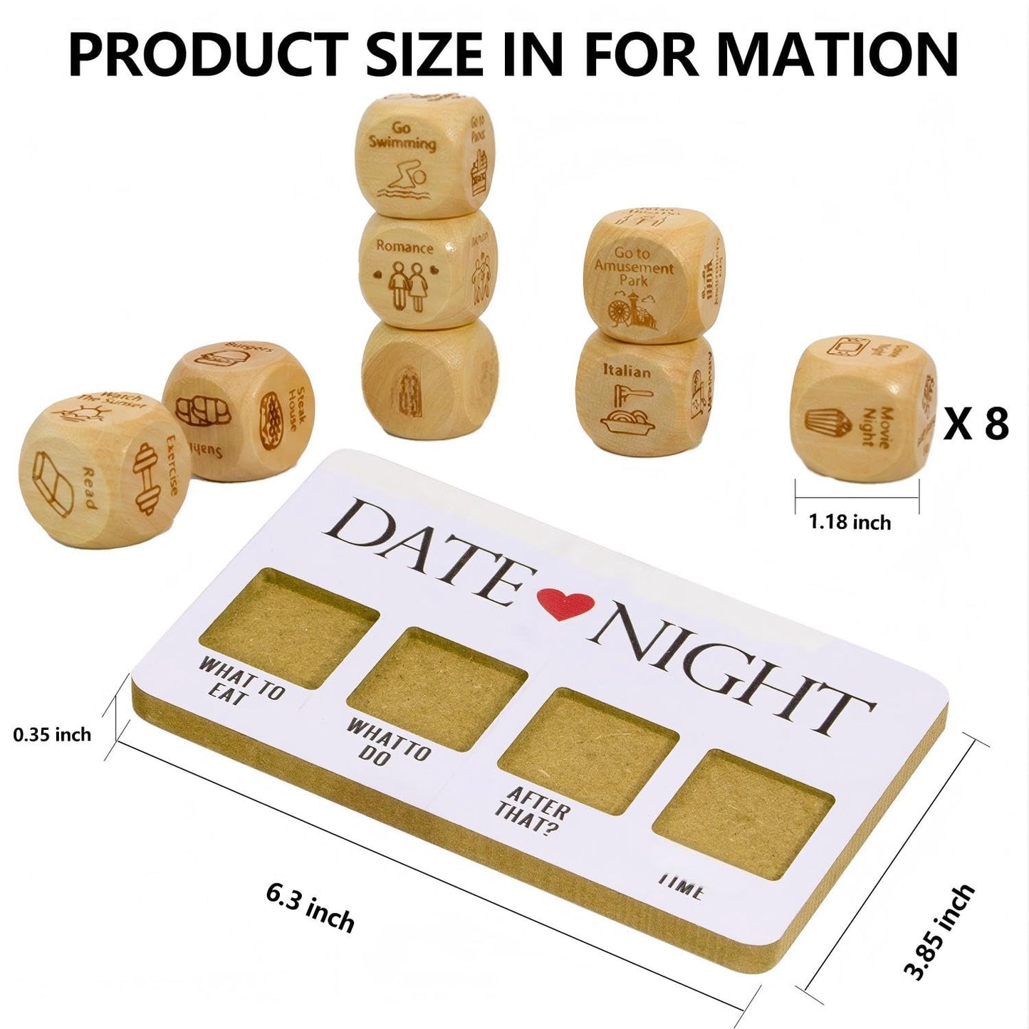 WLHAG Date Night Dice Set — 8-Piece Wooden Couple’s Gift
