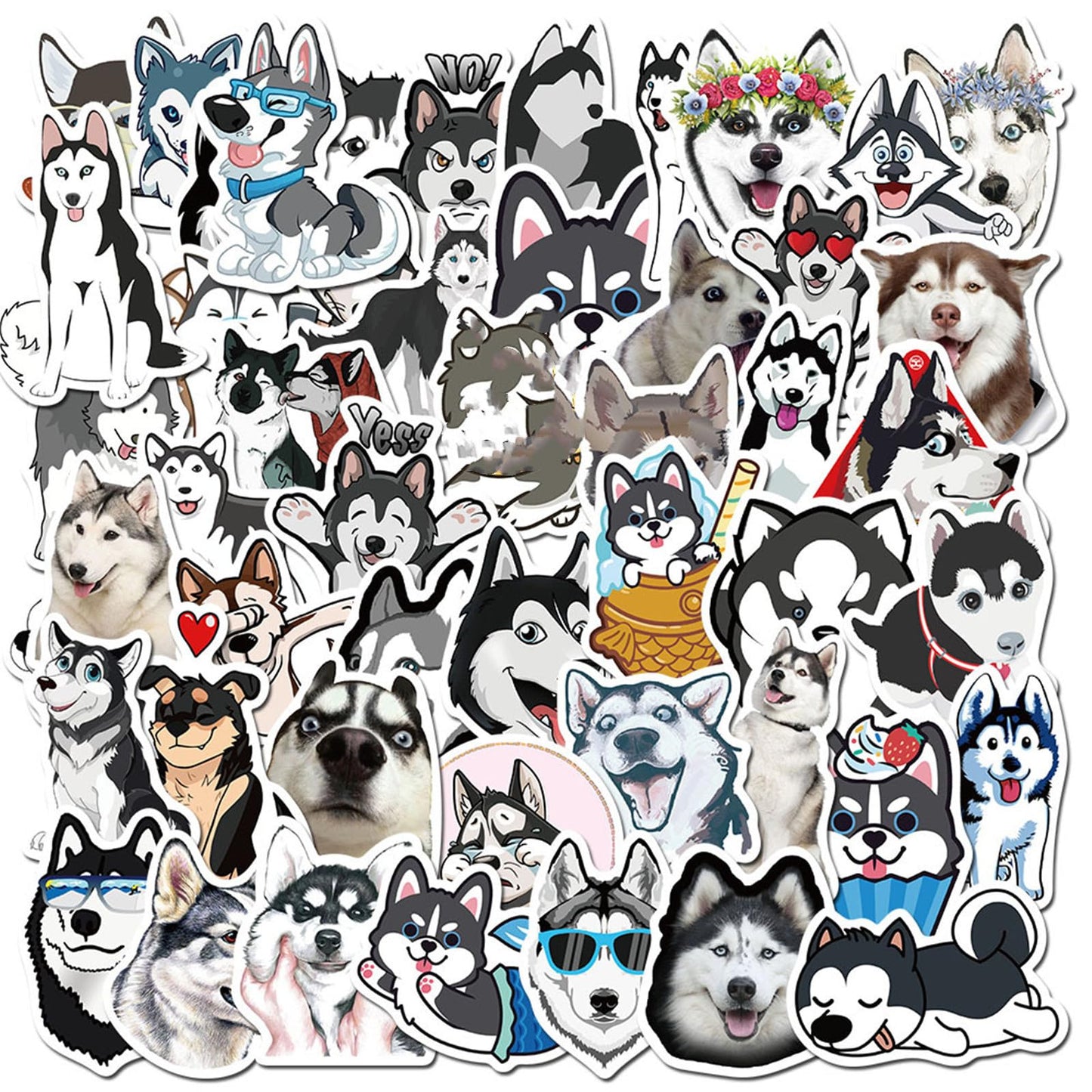 WLJIAO 50 Pcs Cute Funny Siberian Husky Dog Stickers – Vinyl Decals for Laptops, Water Bottles & More