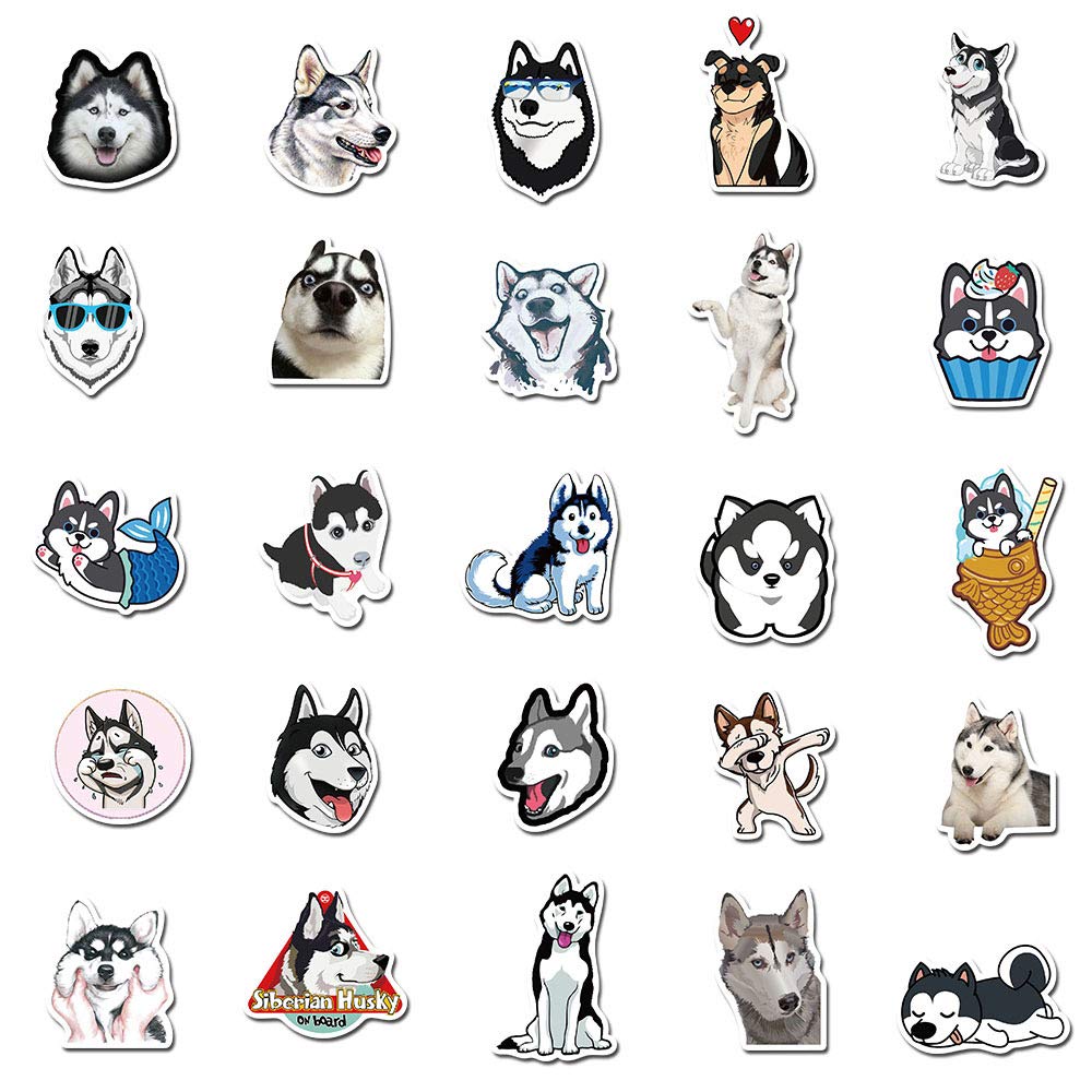 WLJIAO 50 Pcs Cute Funny Siberian Husky Dog Stickers – Vinyl Decals for Laptops, Water Bottles & More