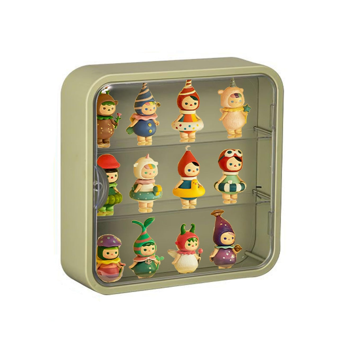 WMM Clear Display Case for Figures - Wall-Mounted Doll Storage Box with Magnetic Door (Green)