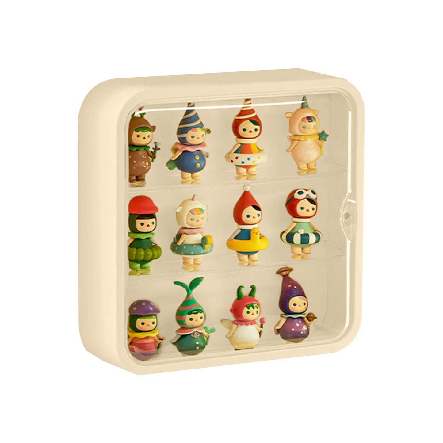 WMM Clear Display Case for Figures – Wall-Mounted Dust and Moisture Proof Display Box with Adjustable Stand (Cream)