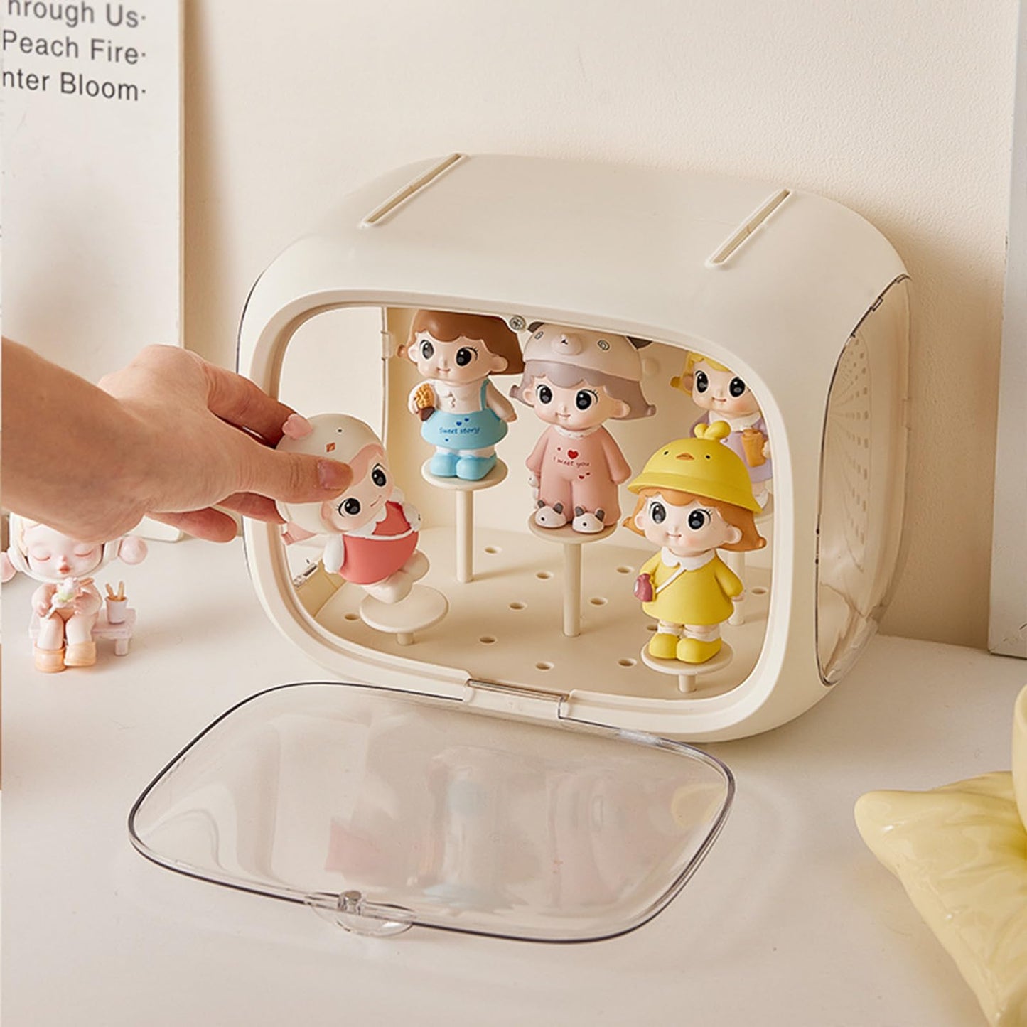 WMM Display Case for Figures with Light – Clear Acrylic Box with Door, Dust & Moisture Proof (Cream)