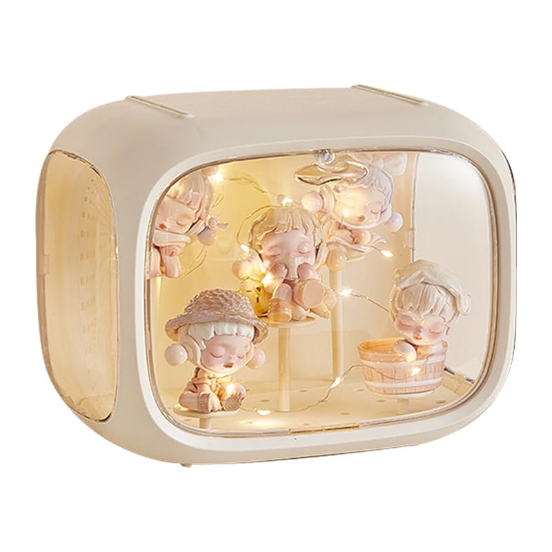 WMM Display Case for Figures with Light – Clear Acrylic Box with Door, Dust & Moisture Proof (Cream)