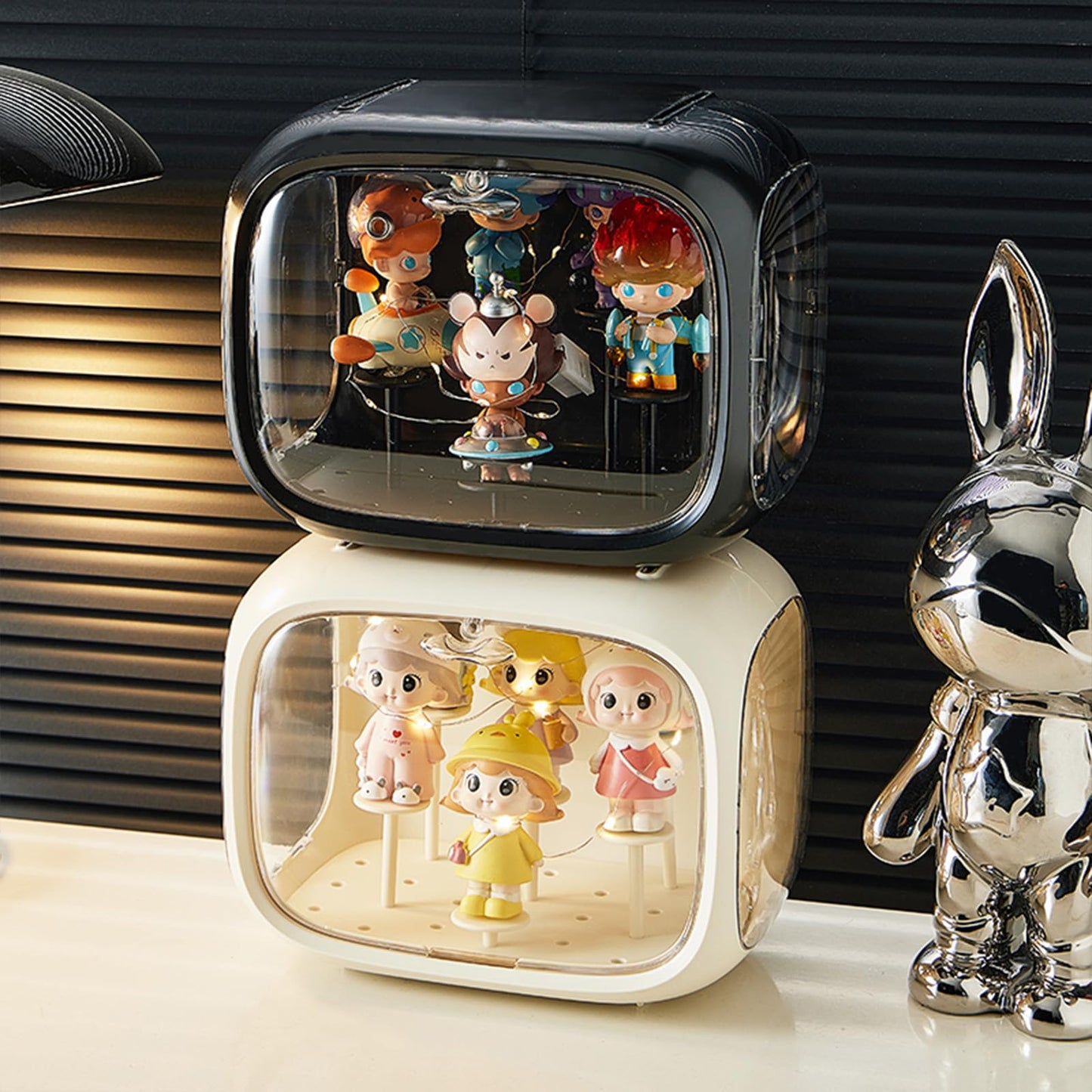 WMM Display Case for Figures with Light – Adjustable Clear Acrylic Box (Dust & Moisture Proof)