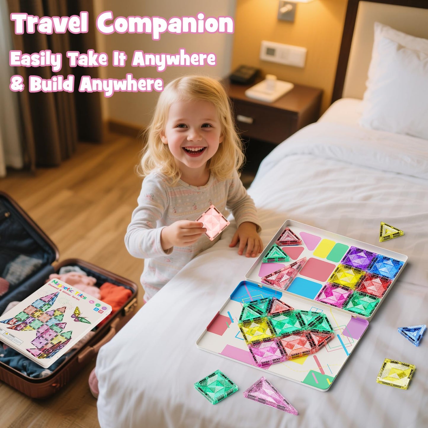 WMXDU Large Pastel Magnetic Tiles – 48 Pcs with Travel Box (Ages 3-8)