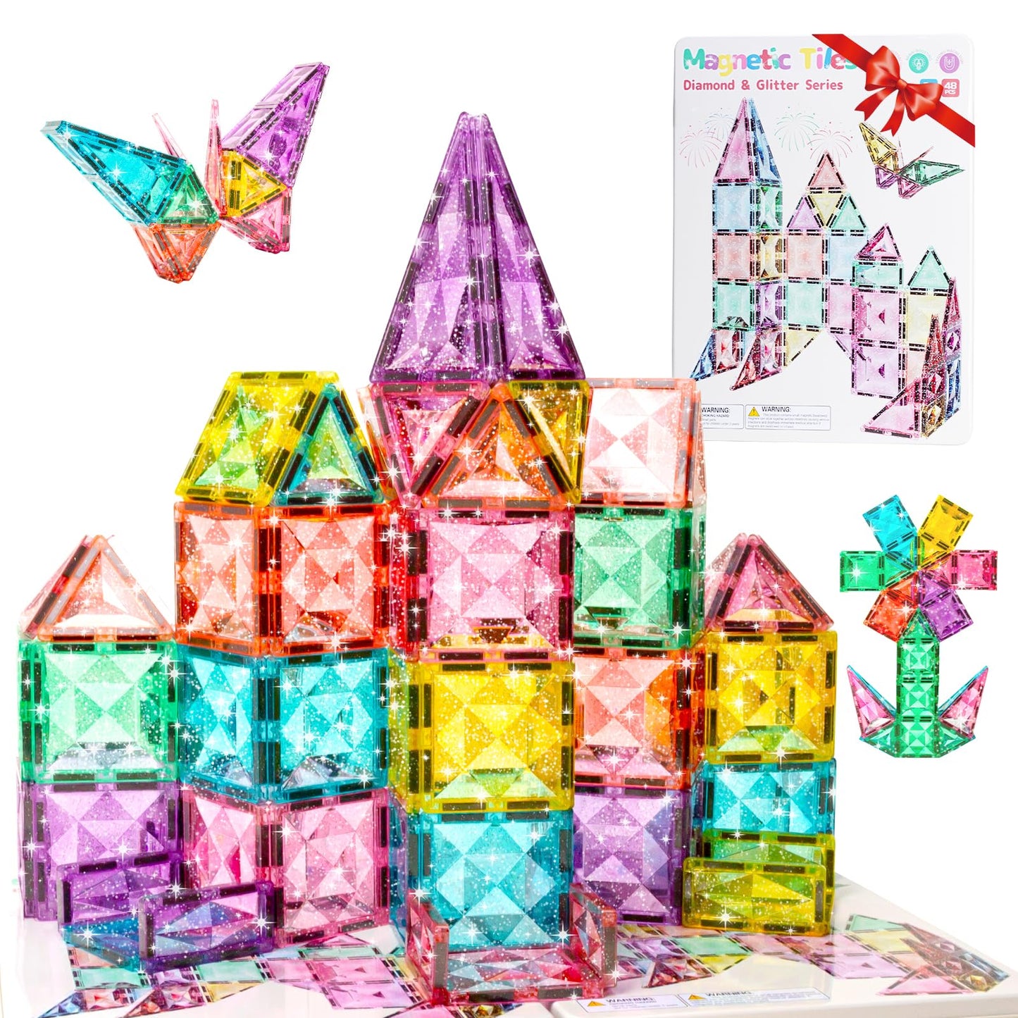WMXDU Large Pastel Magnetic Tiles – 48 Pcs with Travel Box (Ages 3-8)