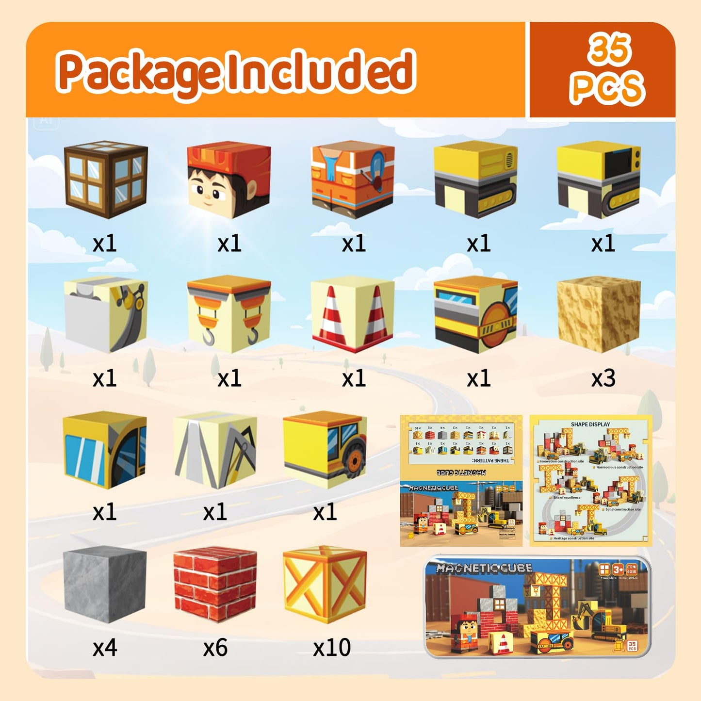 WMXDU Magnetic Blocks with Magnet Box - 35-Piece Travel Construction Toys for Kids 3+ | Build, Imagine, Explore On The Go