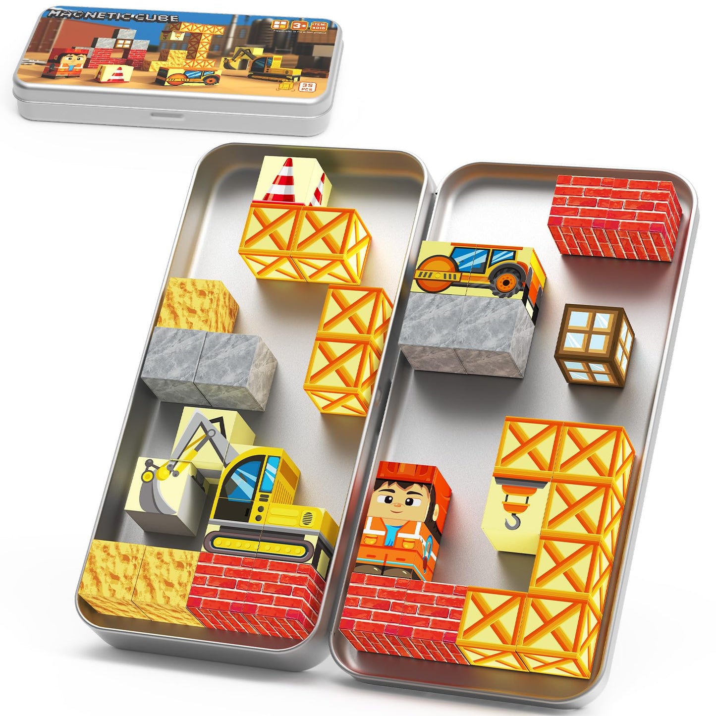 WMXDU Magnetic Blocks with Magnet Box - 35-Piece Travel Construction Toys for Kids 3+ | Build, Imagine, Explore On The Go