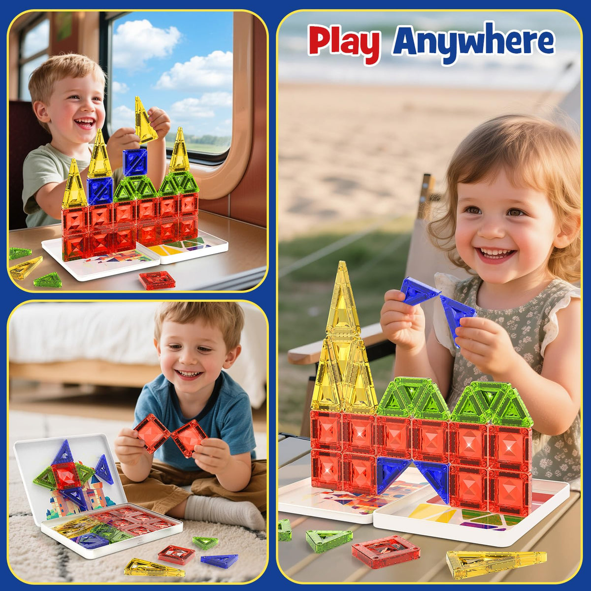WMXDU Magnetic Tile Mini Diamond Set – 26-Piece Travel Case, On-The-Go STEM Building Toy for Ages 3+