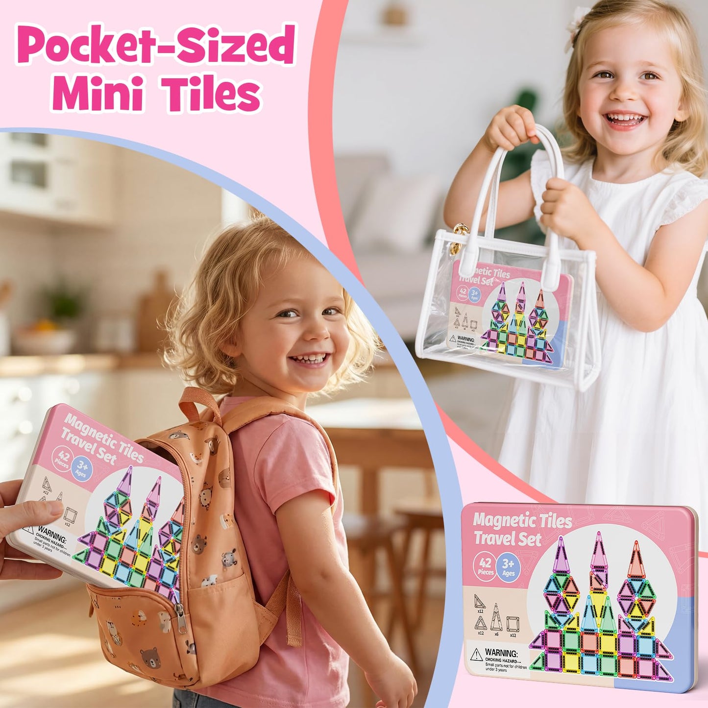 WMXDU Mini Magnetic Tiles 42pc Travel Set – Portable Magnetic Building Blocks for 3+