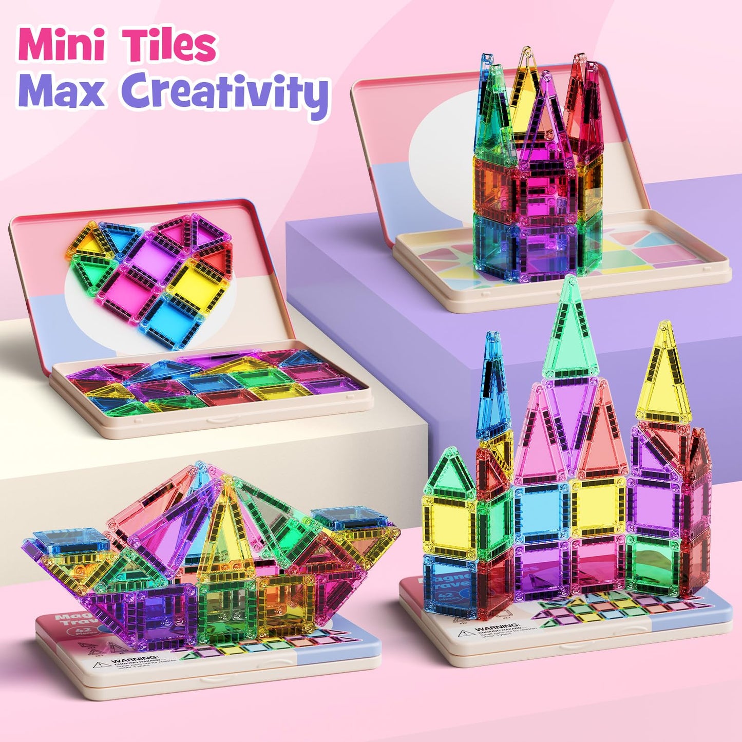 WMXDU Mini Magnetic Tiles 42pc Travel Set – Portable Magnetic Building Blocks for 3+