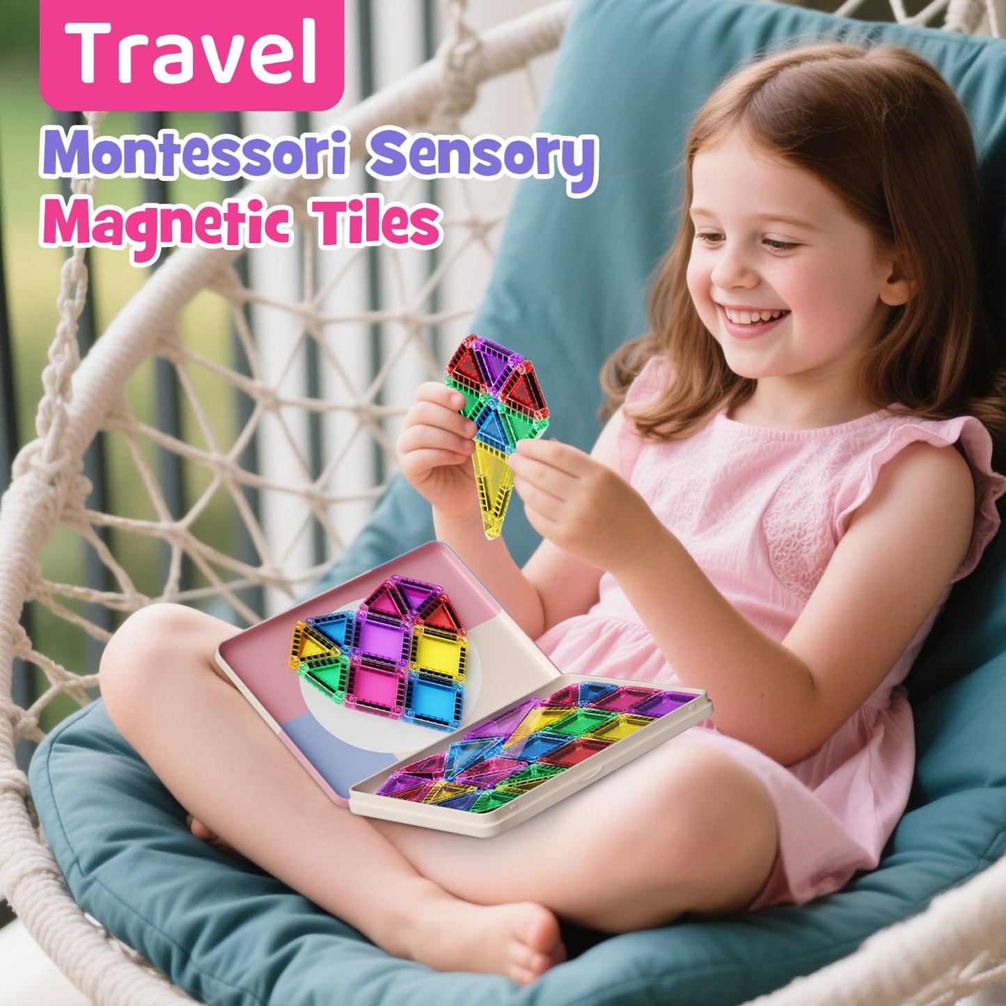 WMXDU Mini Magnetic Tiles 42pc Travel Set – Portable Magnetic Building Blocks for 3+