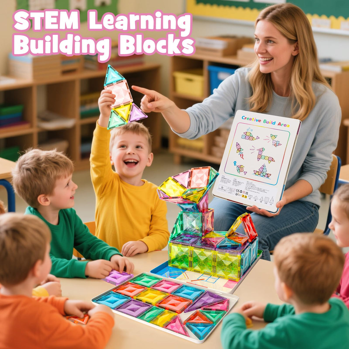 WMXDU Large Pastel Magnetic Tiles – 48 Pcs with Travel Box (Ages 3-8)