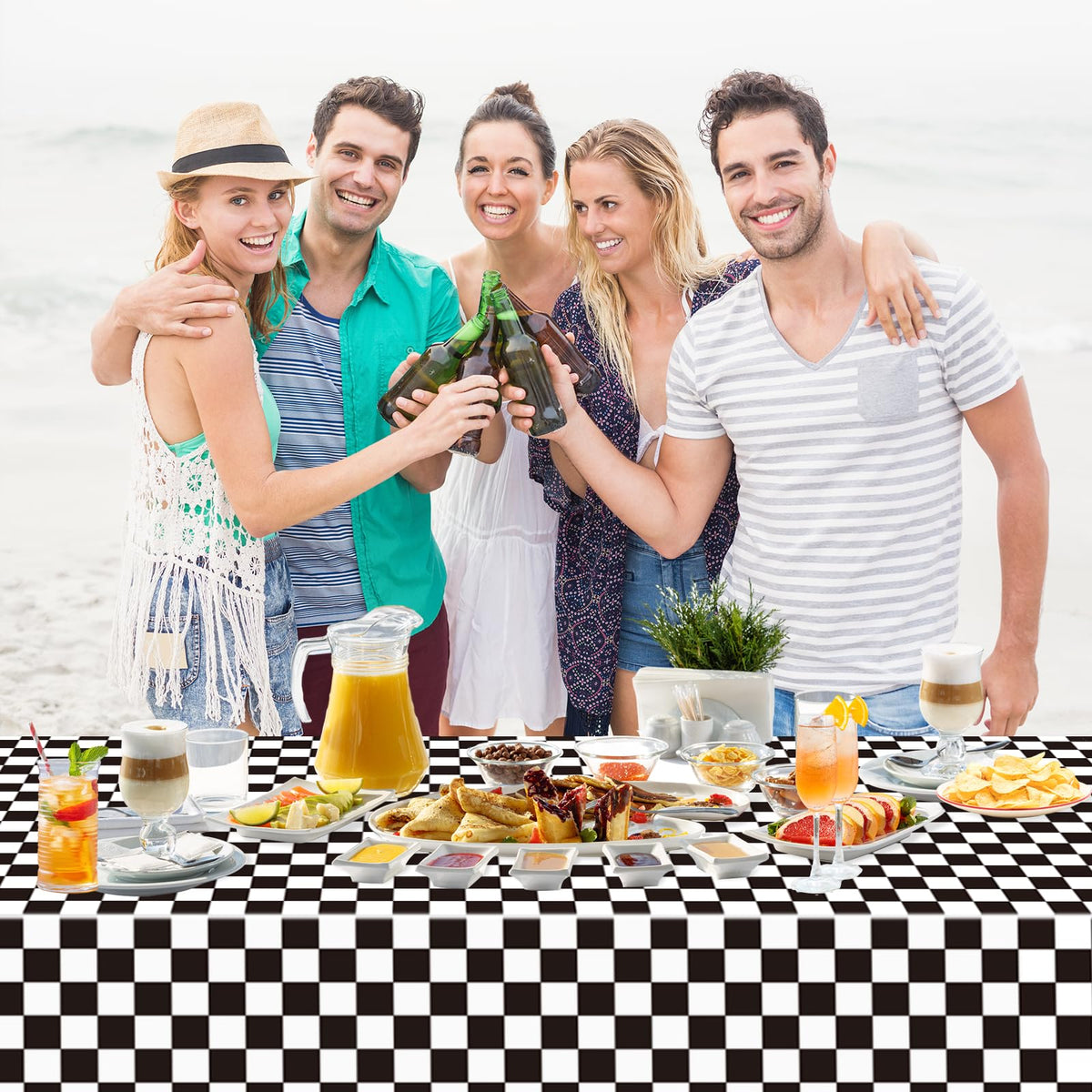 WNINK 2 Pack Black and White Checkered Tablecloth – Race Car Theme, 54x108 Inches, Disposable