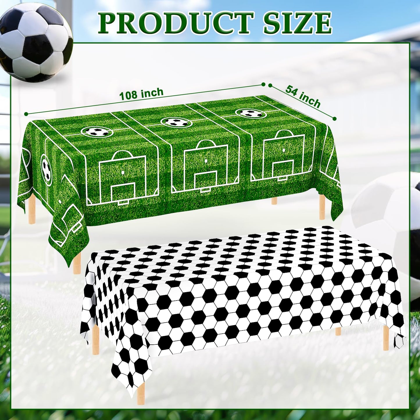 WNINK 2 Pack Plastic Tablecloth – Grass Pattern Soccer Party Cover 54x108 in
