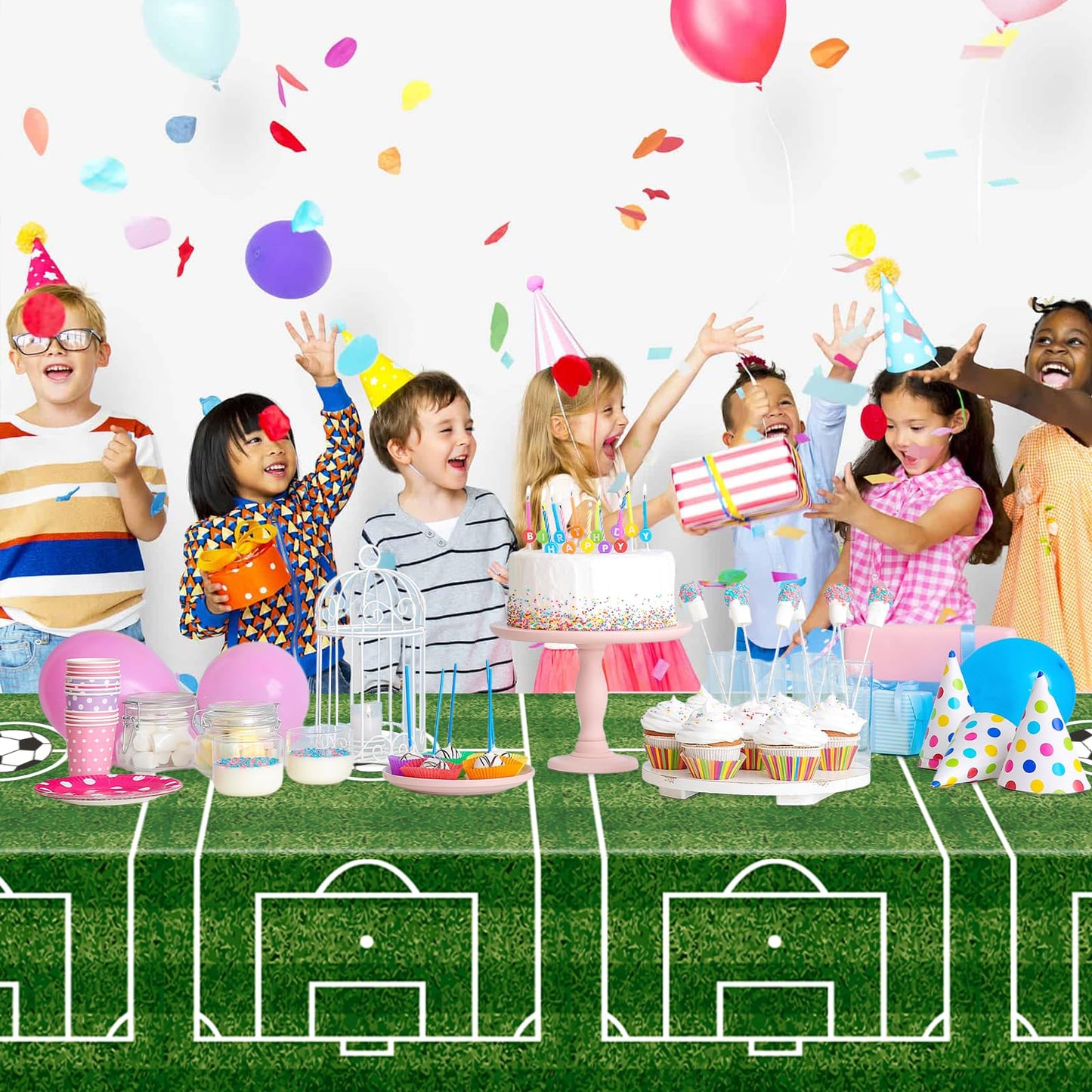 WNINK 2 Pack Plastic Tablecloth – Grass Pattern Soccer Party Cover 54x108 in
