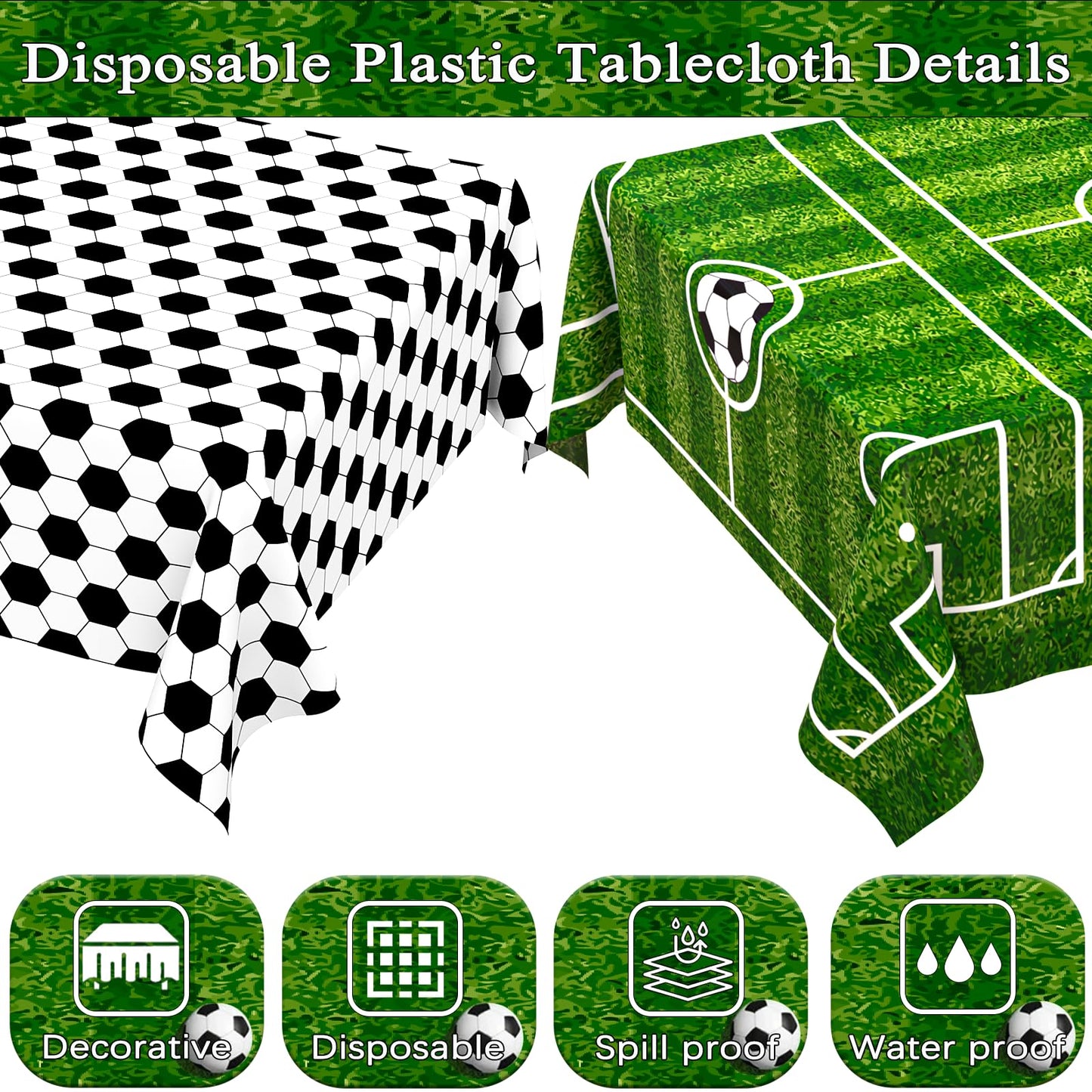 WNINK 2 Pack Plastic Tablecloth – Grass Pattern Soccer Party Cover 54x108 in