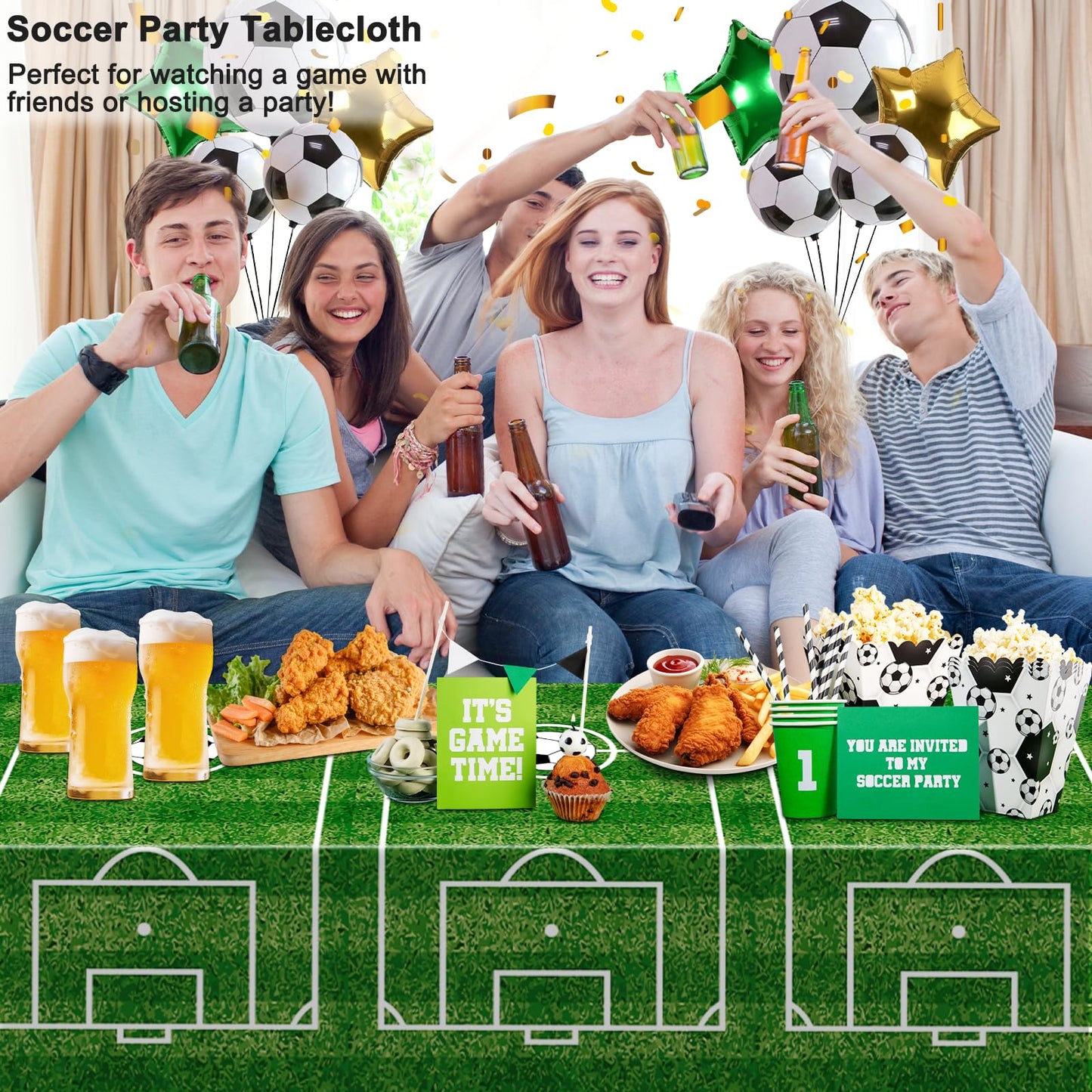 WNINK 2 Pack Plastic Tablecloth – Grass Pattern Soccer Party Cover 54x108 in