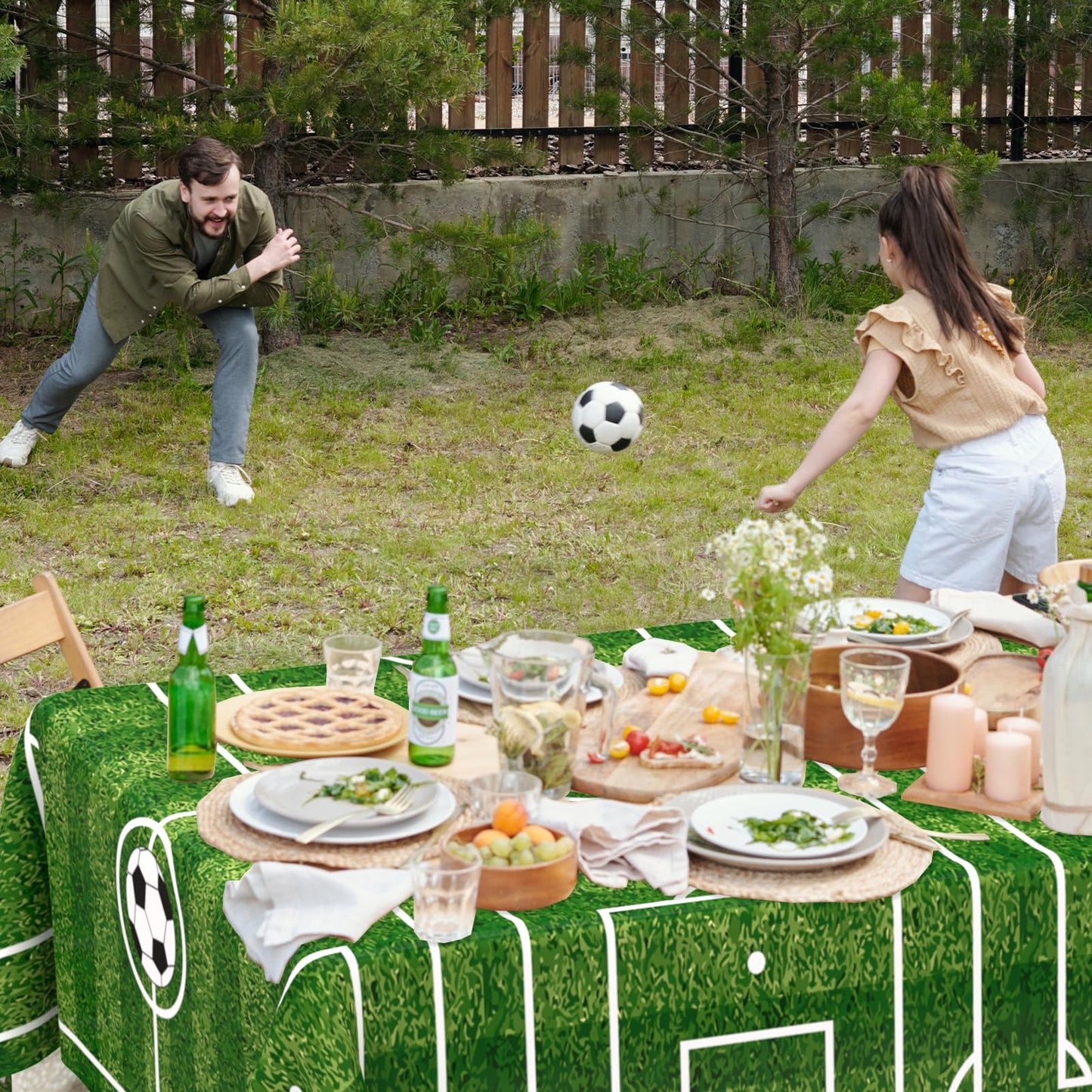 WNINK 2 Pack Plastic Tablecloth – Grass Pattern Soccer Party Cover 54x108 in