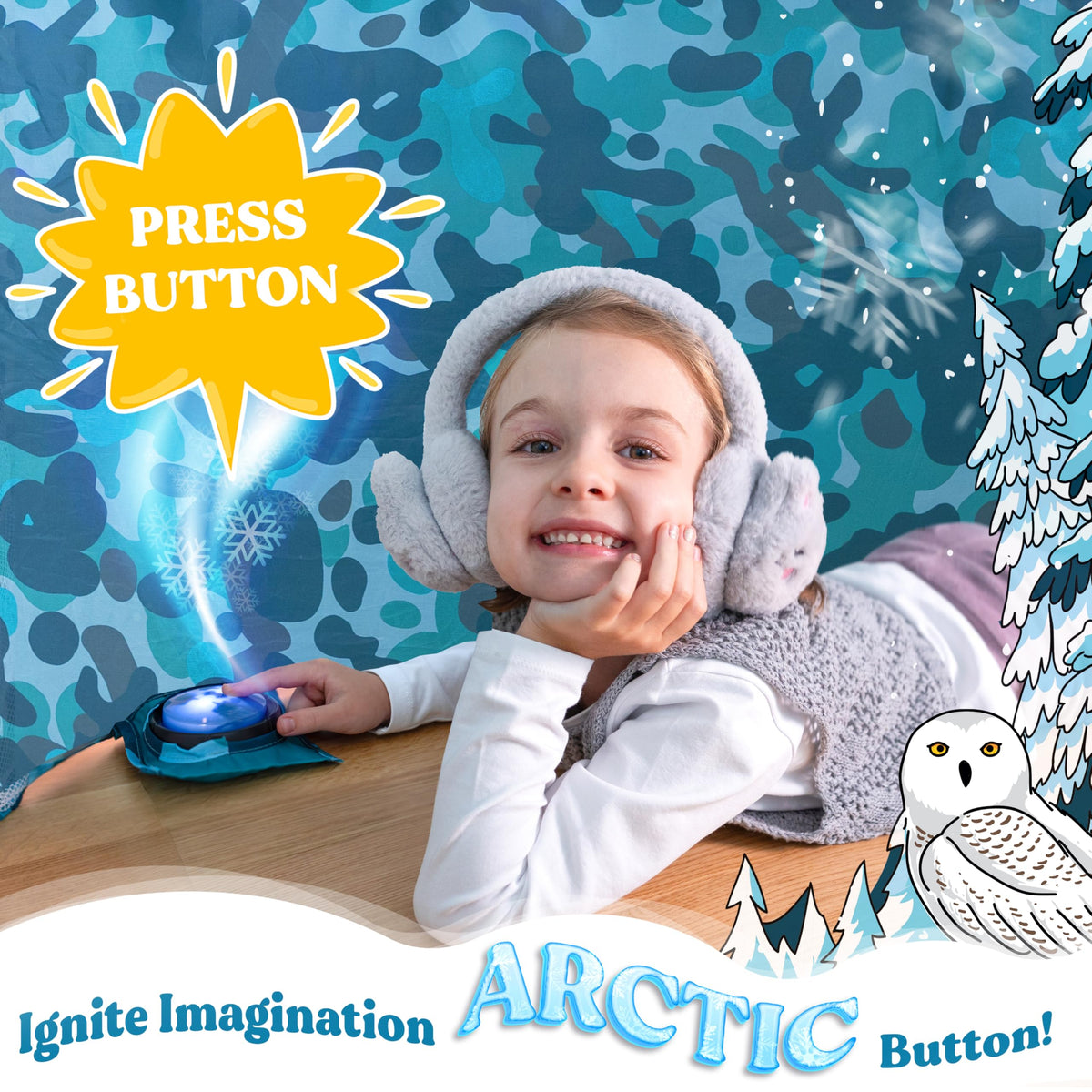 W&O Arctic Camo Aerodome with LED Lights & Sound — Fast Inflate Fort for Kids Ages 3–12 (Fan Not Included)