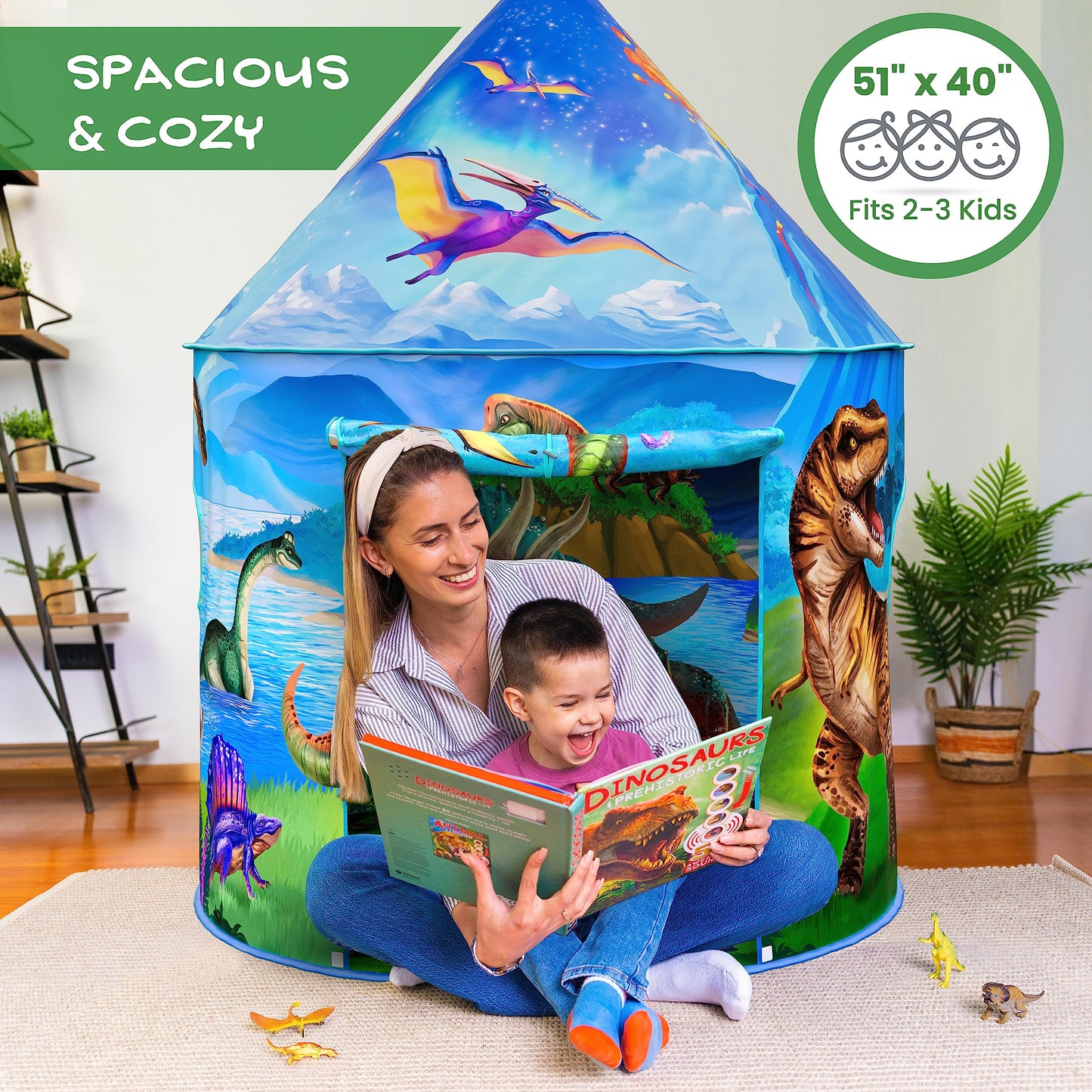 W&O Dino Paradise Play Tent: Roar Button, LED Lights & Dino Toys