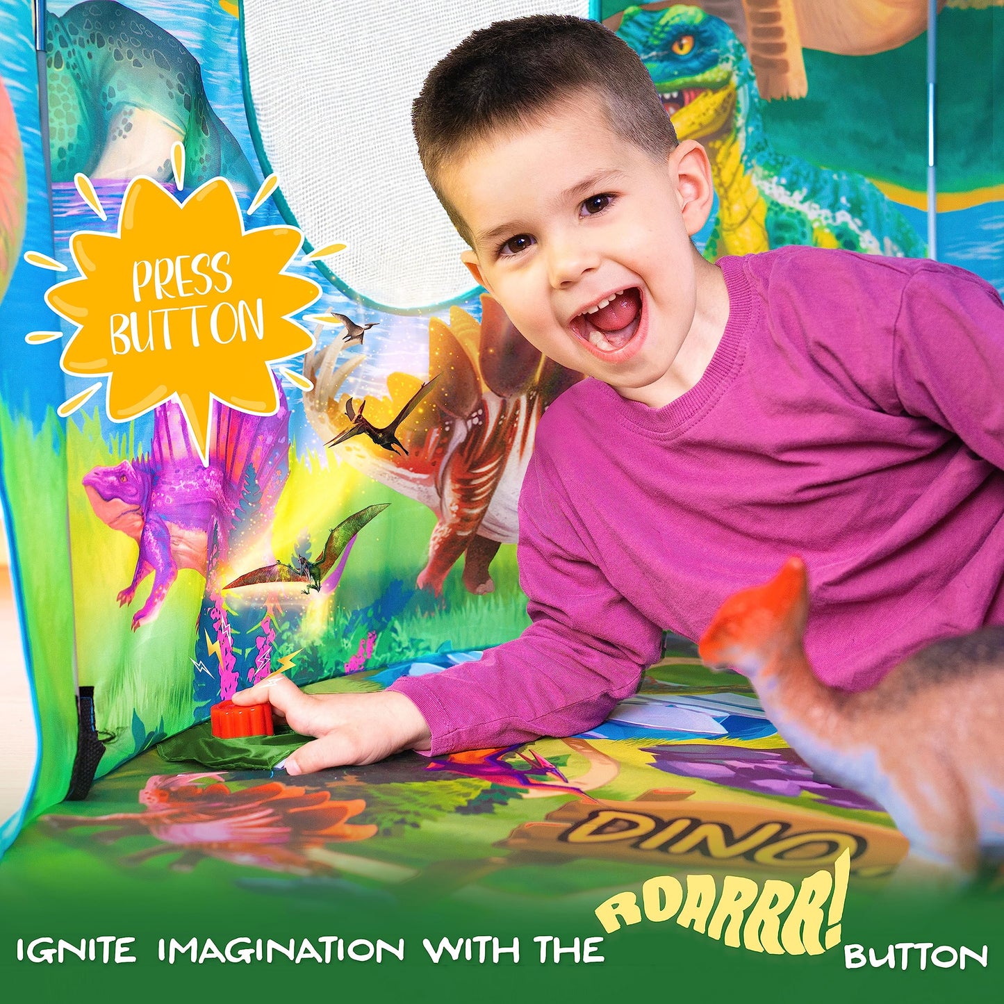 W&O Dino Paradise Play Tent: Roar Button, LED Lights & Dino Toys