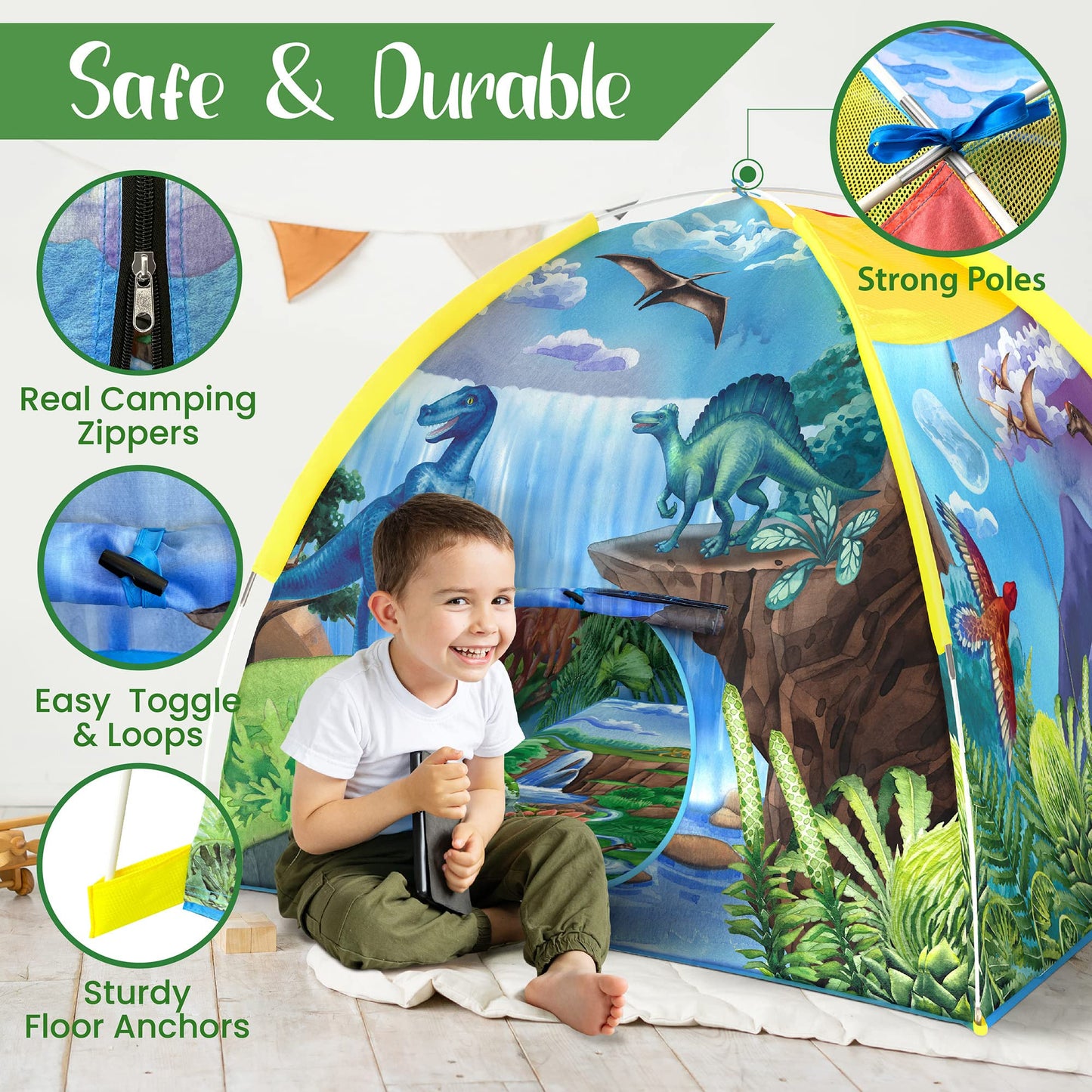 W&O Dino Super Dome with Roar Button – LED Dino Tent for Kids Aged 3–12
