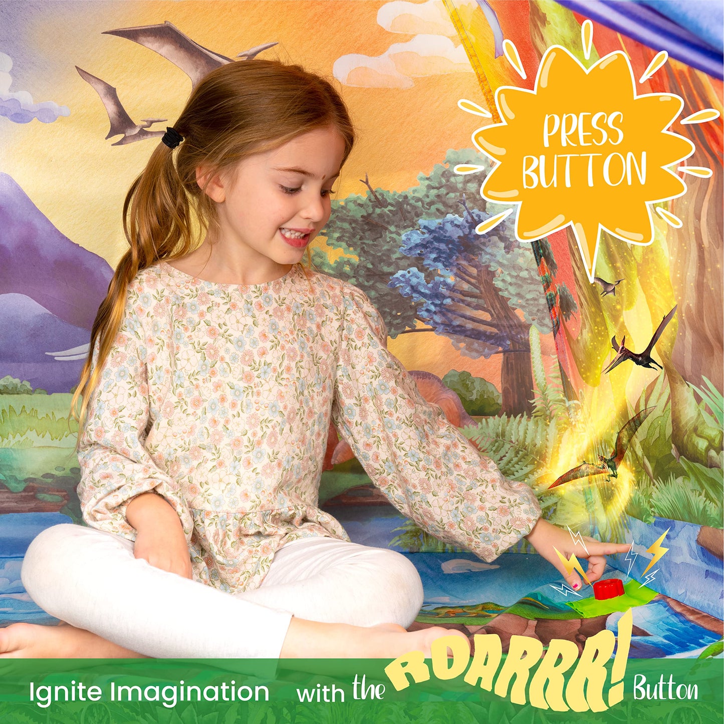 W&O Dino Super Dome with Roar Button – LED Dino Tent for Kids Aged 3–12