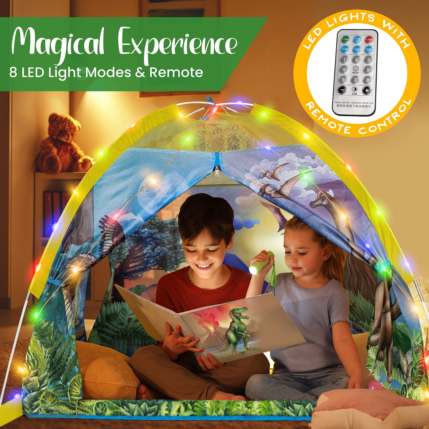 W&O Dino Super Dome with Roar Button – LED Dino Tent for Kids Aged 3–12