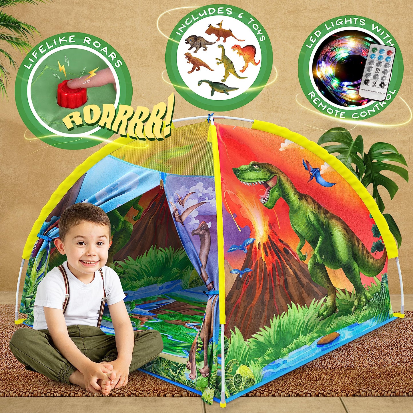 W&O Dino Super Dome with Roar Button – LED Dino Tent for Kids Aged 3–12