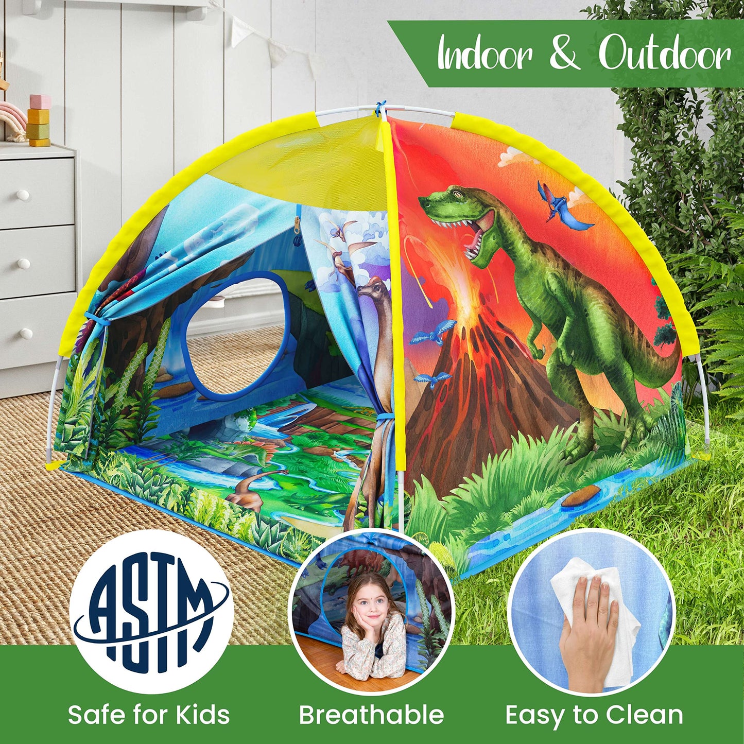 W&O Dino Super Dome with Roar Button – LED Dino Tent for Kids Aged 3–12