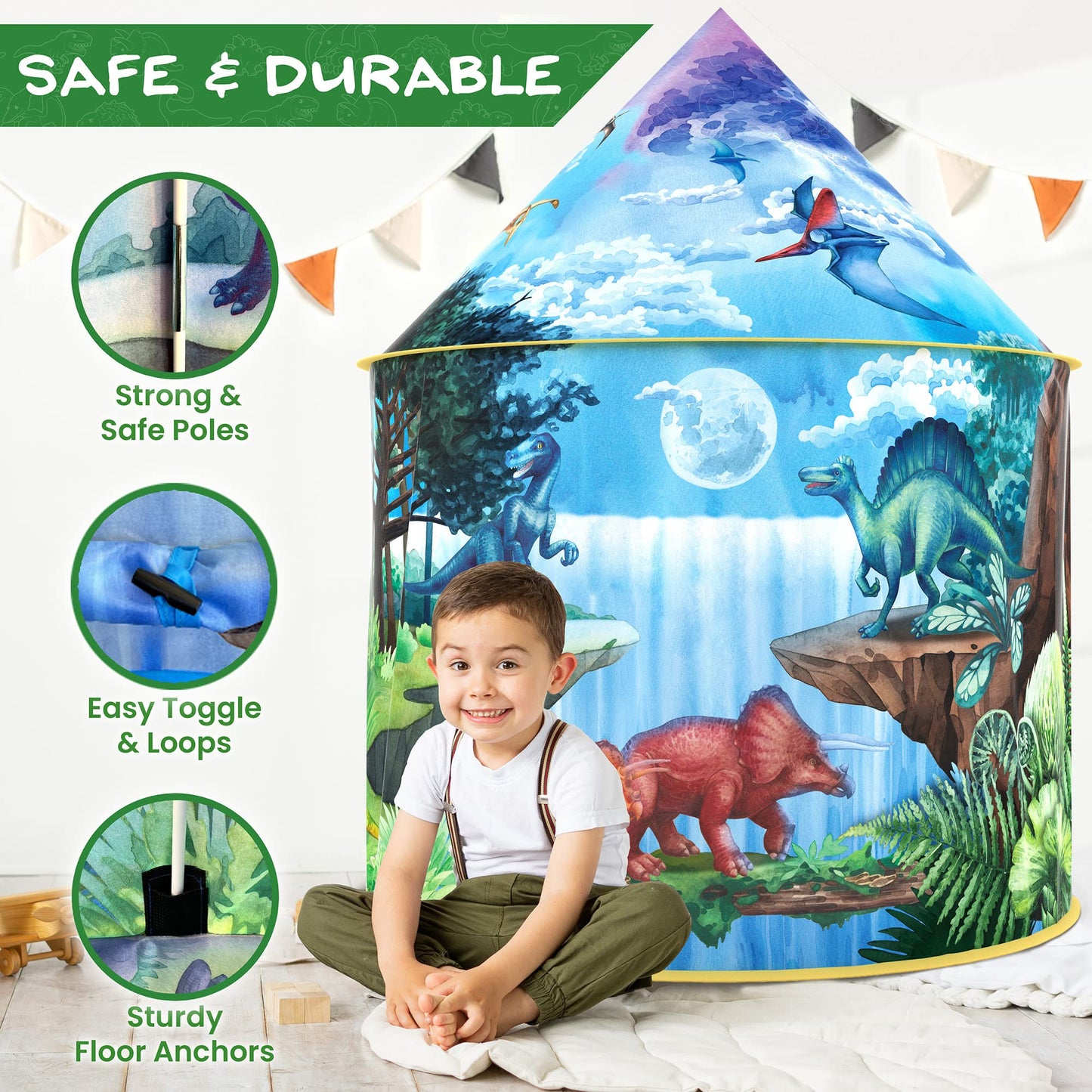 W&O Dinosaur Discovery Kids Tent — Roar Button, LED Lights & Dino Toys