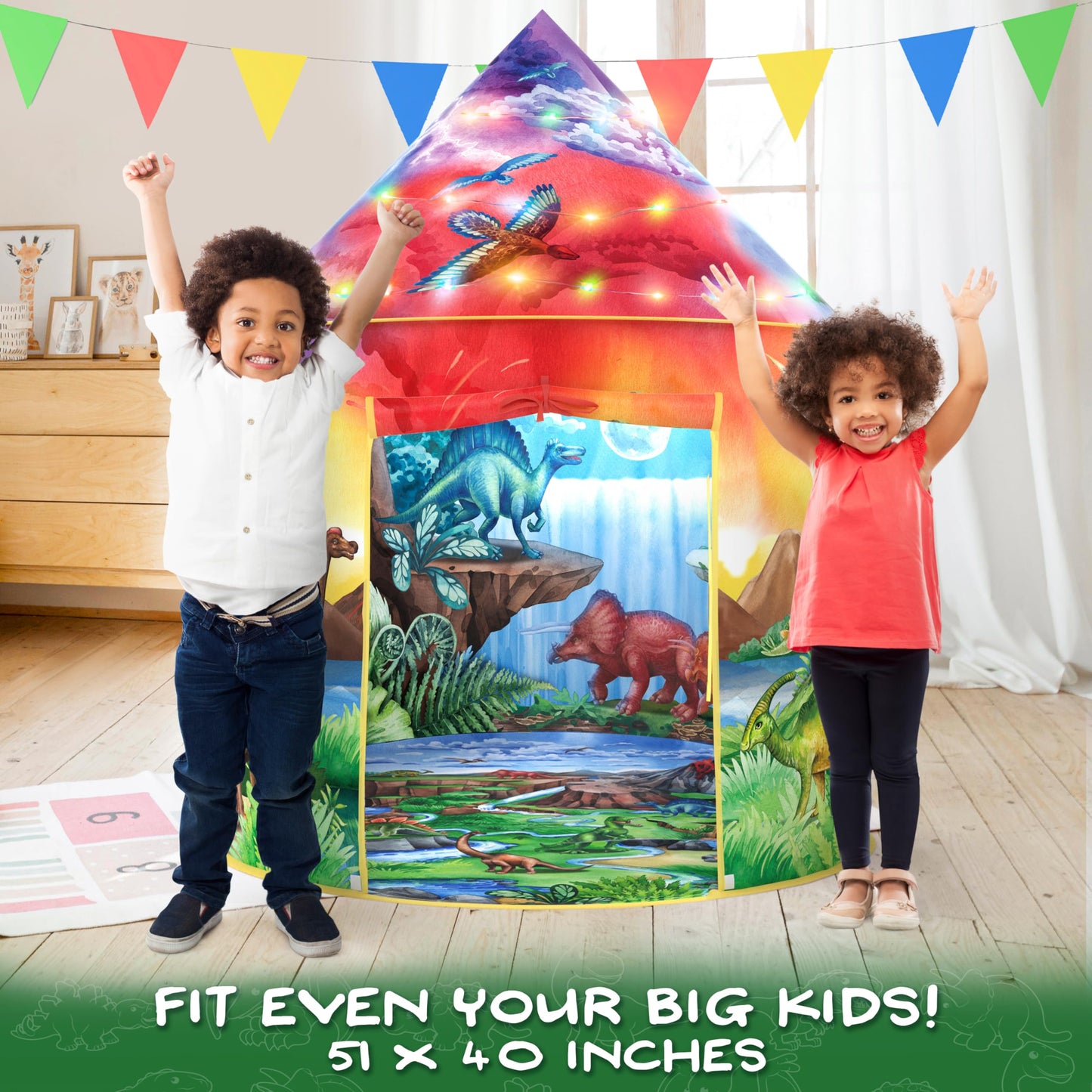 W&O Dinosaur Discovery Kids Tent — Roar Button, LED Lights & Dino Toys