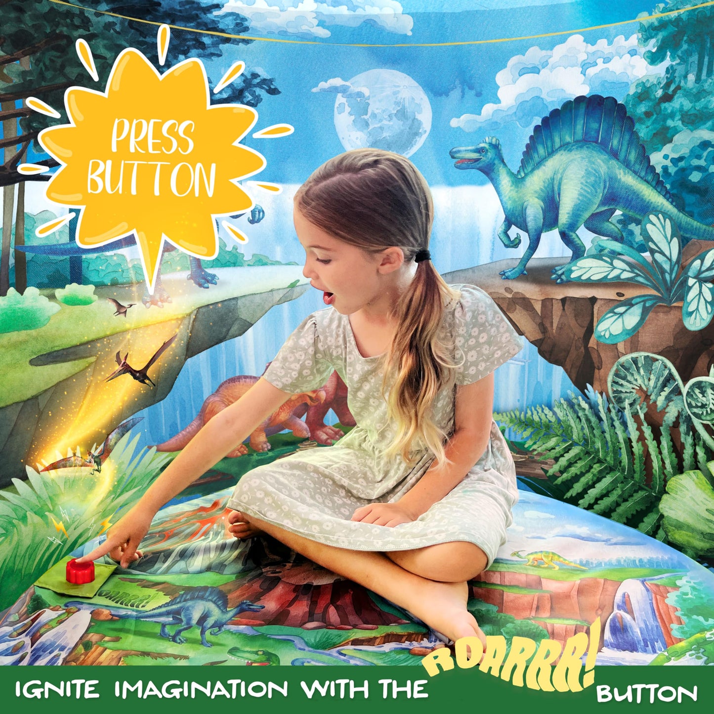 W&O Dinosaur Discovery Kids Tent — Roar Button, LED Lights & Dino Toys