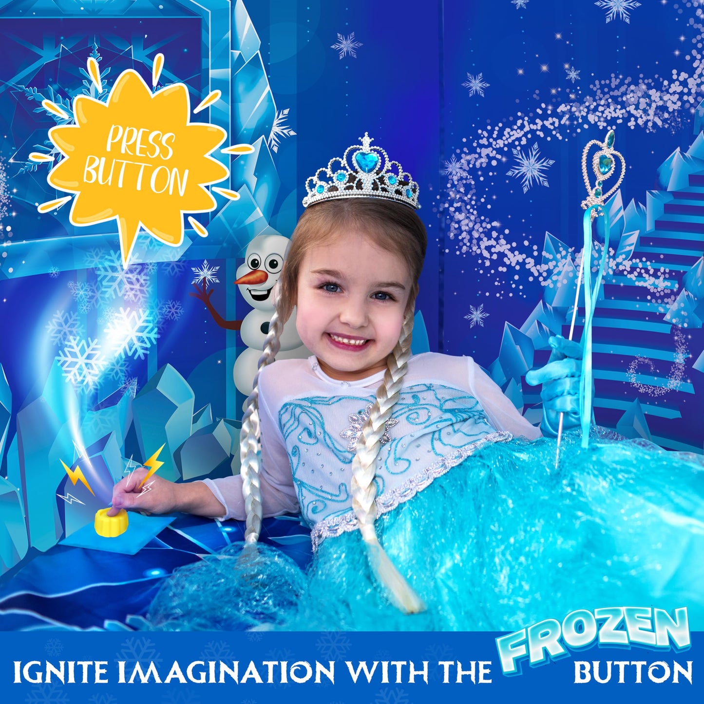 W&O Frozen Princess Tent with Sound Button, LED Lights, Crown & Wand – Indoor & Outdoor Play for Girls 3–7