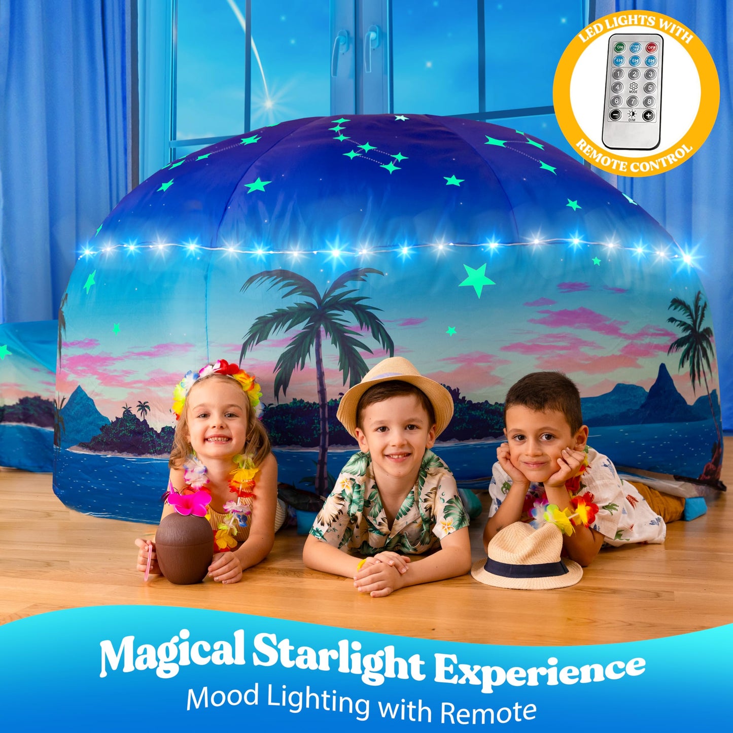 W&O Starlit Oasis: LED Lights & Sound Tent for Glow-in-the-Dark Stargazing (Ages 3-12)