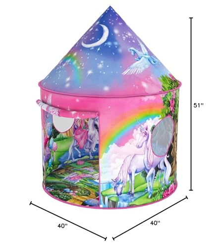 W&O Unicorn Sparkle Play Tent with Magical Sounds – Pop Up Princess Tent for Indoor & Outdoor Play