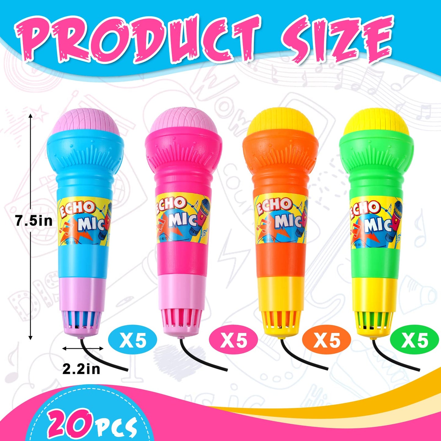 Woanger Echo Microphone Toy – 20-Piece Multicolor Battery-Free Kids Singing Props (4 Colors)
