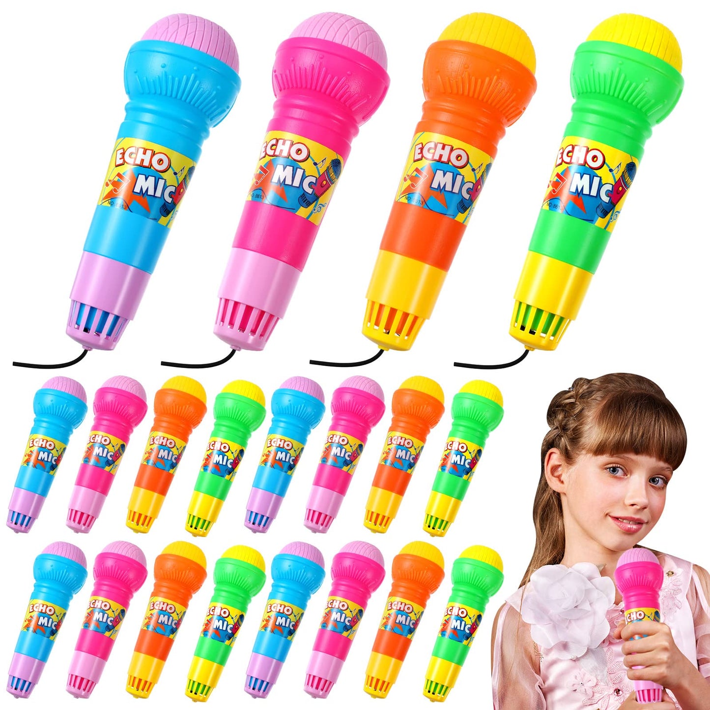 Woanger Echo Microphone Toy – 20-Piece Multicolor Battery-Free Kids Singing Props (4 Colors)