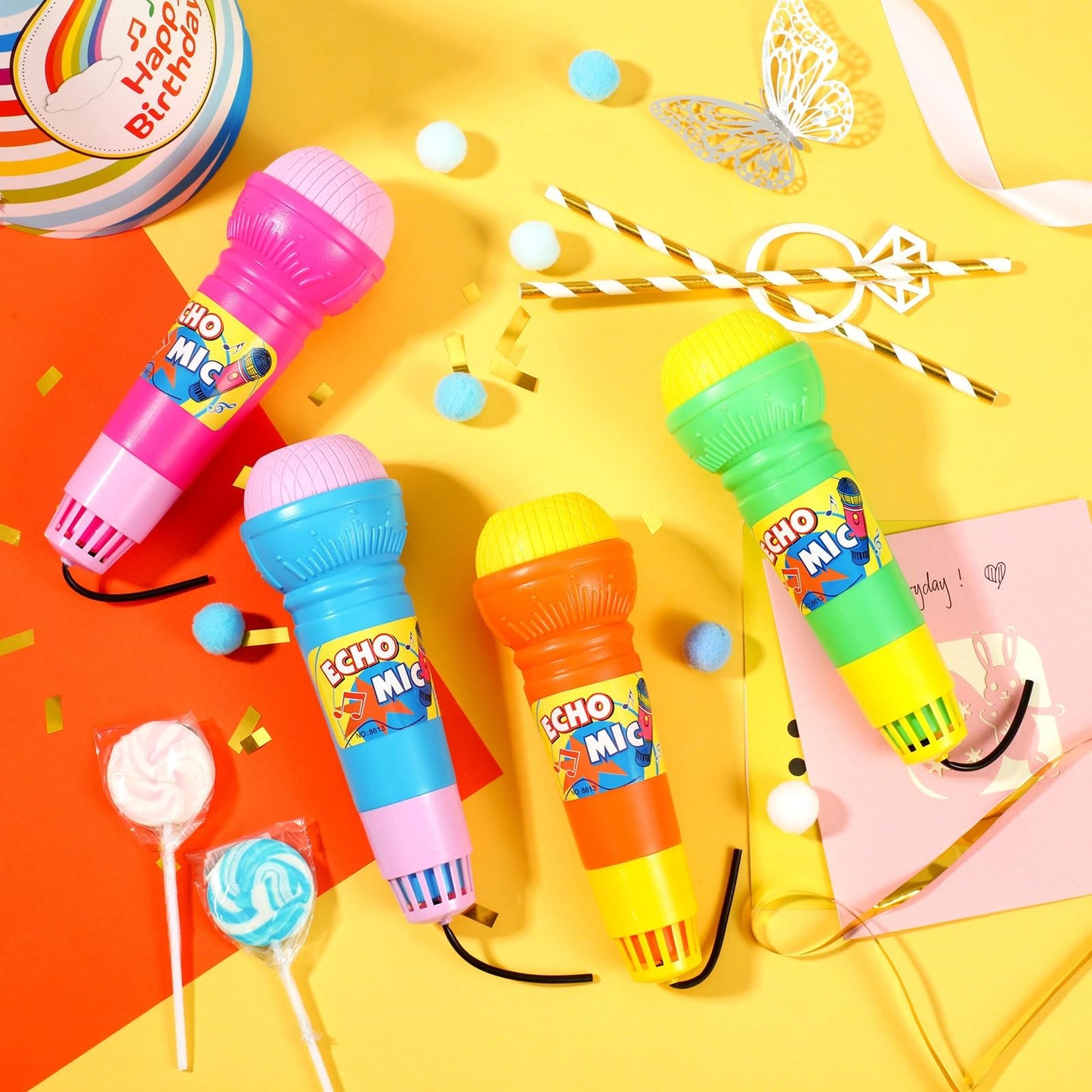 Woanger Echo Microphone Toy – 20-Piece Multicolor Battery-Free Kids Singing Props (4 Colors)