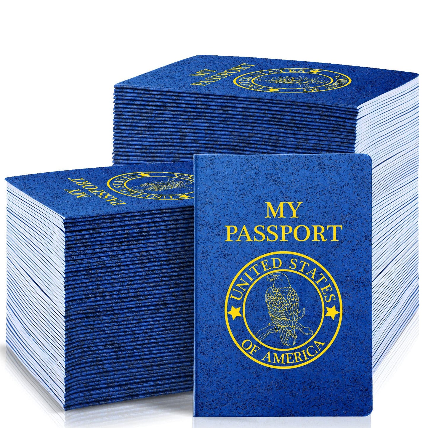 Woanger 50 Pcs Blank Passport for Kids – Blue Travel-Themed Passport Notebook 4 x 5.5 Inch (Classic)